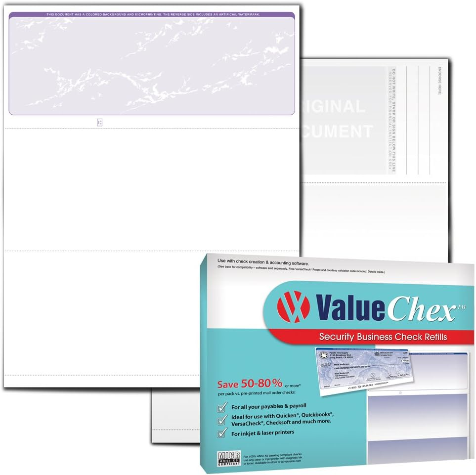 UV Secure Check Paper- Blank Check Stock - Business Check on Top, Canvas, 55 Count