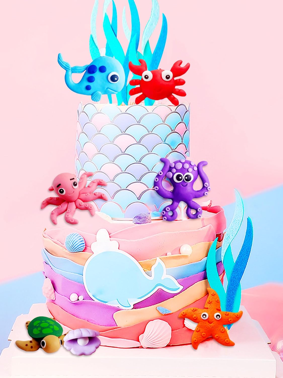 Jevenis under the Sea Cake Toppers Ocean Animal Cupcake Toppers under the Sea Party Decorations Ocean Sea Theme Baby Shower Birthday Party Cake Decorations image number 2