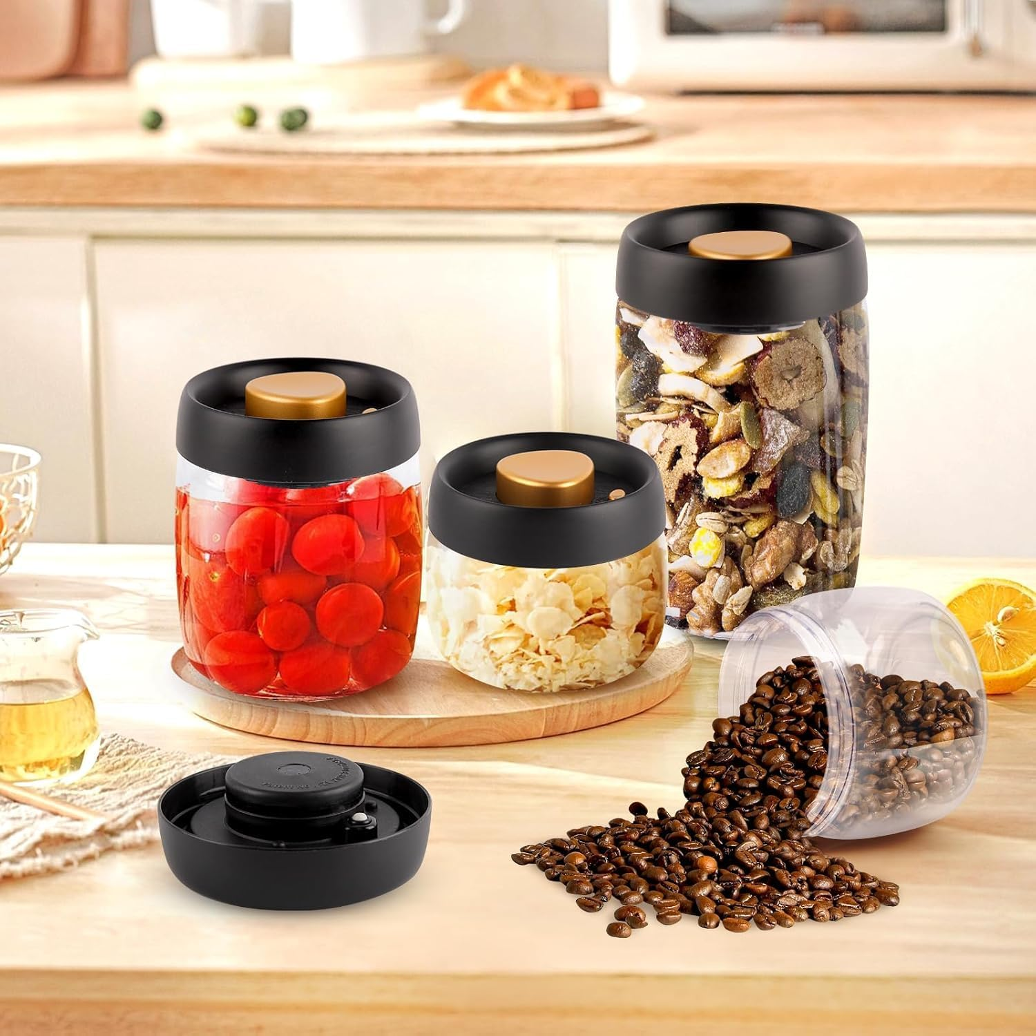 Coffee Storage Container Vacuum Seal for Jars, Glass Kitchen Storage Jars, Coffee Canisters with Airtight Lid Seal, Food Storage Containers - Perfect for Coffee Beans, Tea, Sugar (1200Ml) image number 5