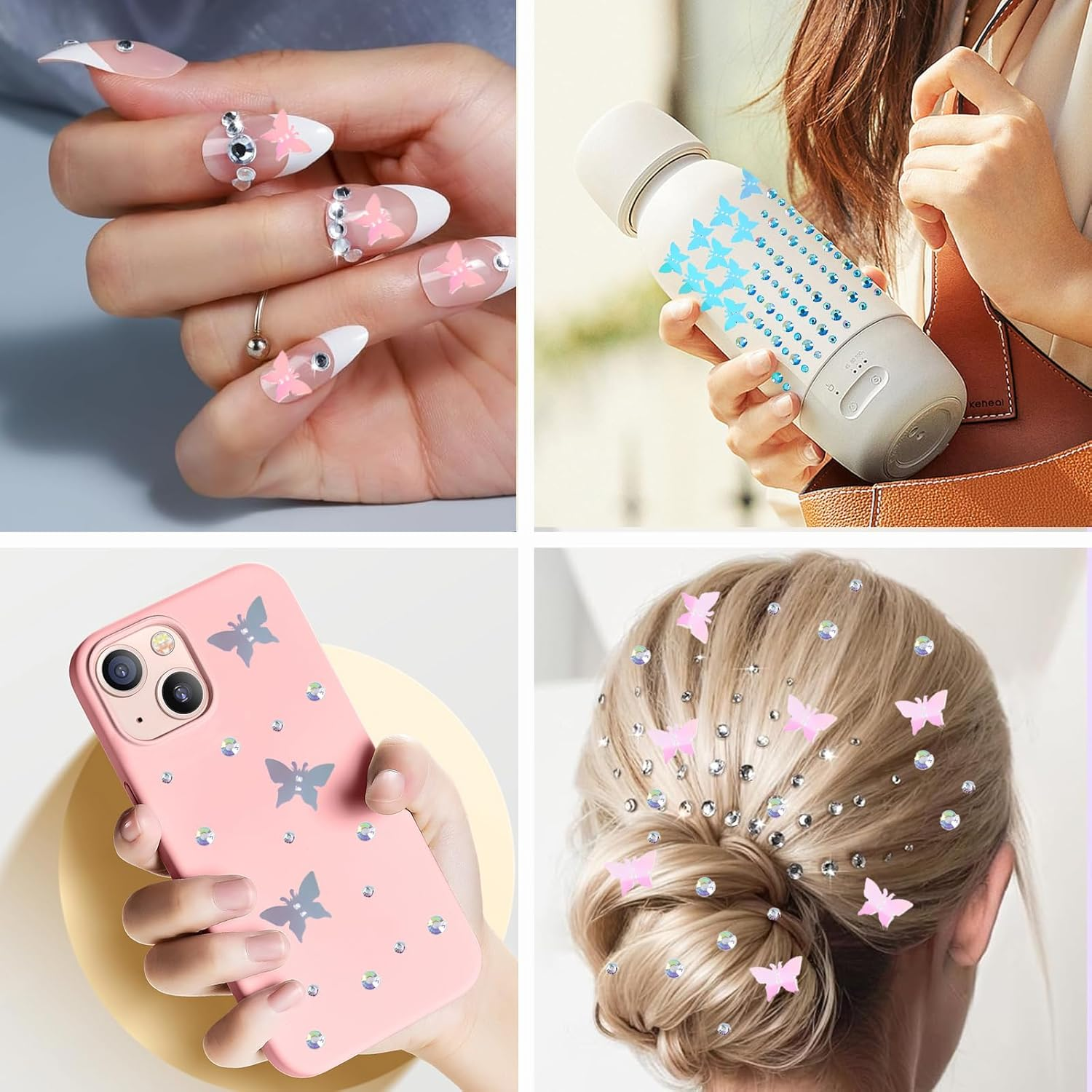 Kzvsiy 4 Sheets Butterfly Face Gems Rhinestone Stickers, Self-Adhesive Butterfly Glitter Tattoos for Eyes, Body, Hair & Nails, Rave Accessories and Party Decor Makeup Stickers for Women and Girls image number 6