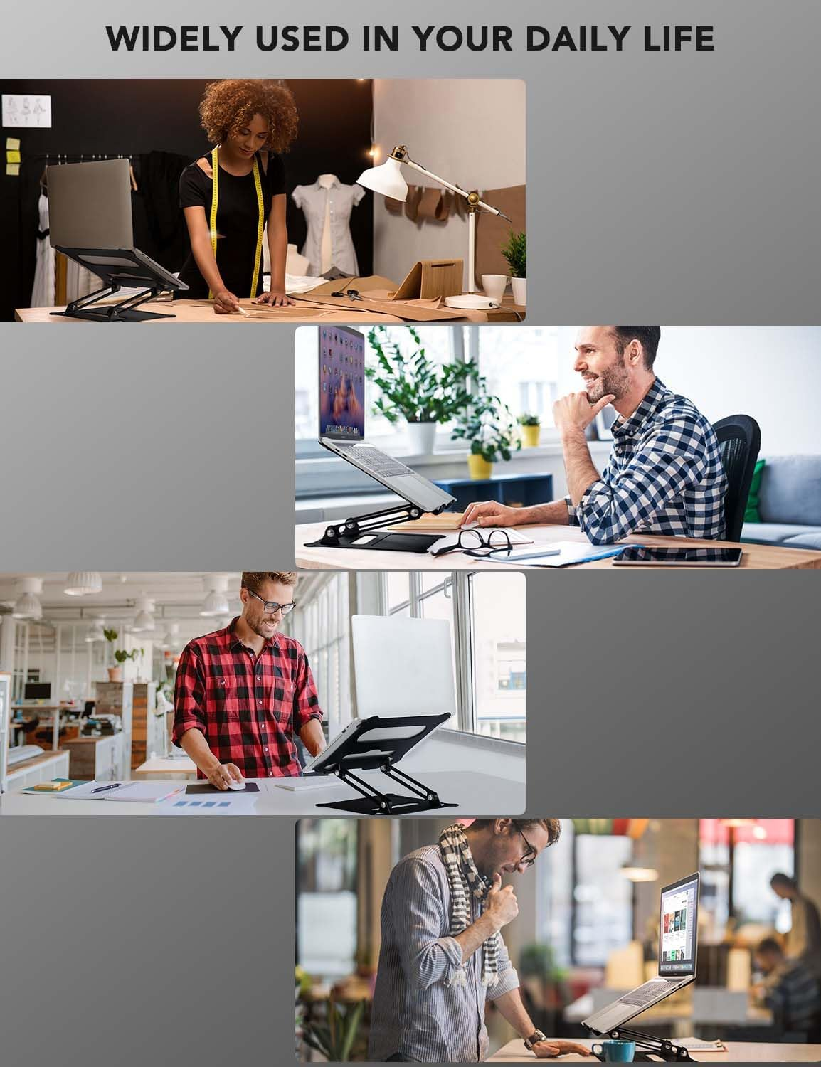 PHOCAR Laptop Riser Adjustable Laptop Stand Foldable Aluminum Portable Computer Stand Laptop Holder Compatible for Macbook,Hp, Lenovo,Surface,Dell, ASUS, Laptops up to 17 Inch image number 2