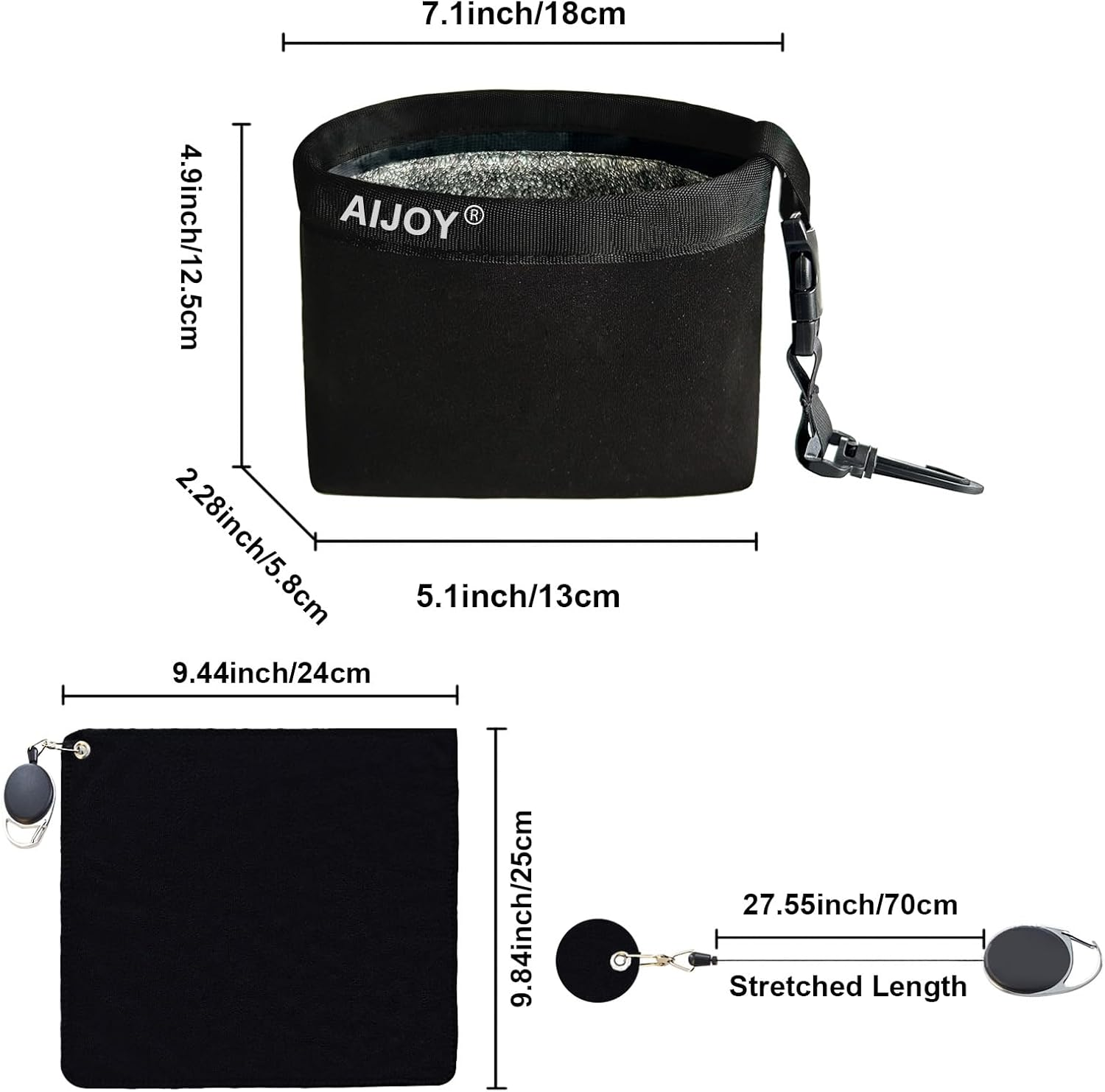 AIJOY Golf Club and Golf Ball Cleaning Bag, Waterproof Clean Face Technology Liner, Detachable Clip, Machine Washable, Cleans Club Grooves,With Golf Towel，Dry Exterior (Neoprene image number 6