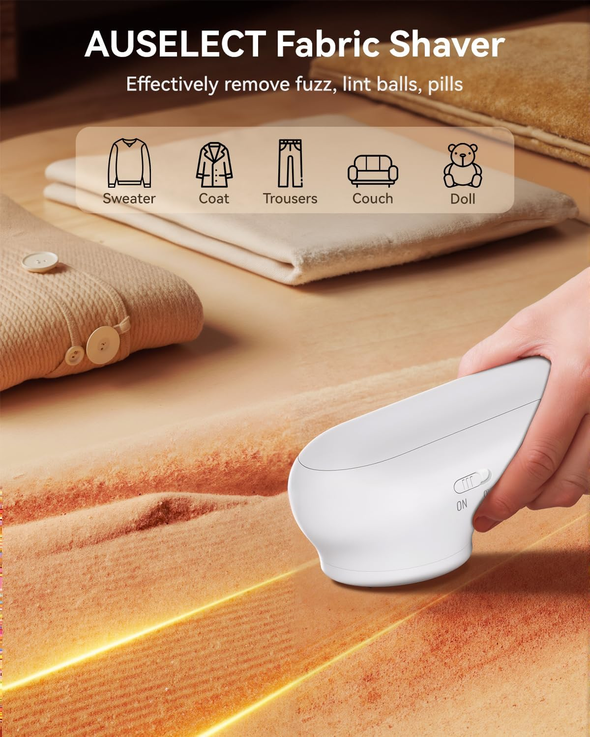 AUSELECT Fabric Shaver - Electric Lint Remover & Shaver for Clothes, USB Rechargeable Sweater Defuzzer, Portable Remove Pilling Trimmer Depiller for Clothing, Furniture, Carpet, Couch, Fuzz & Blanket image number 2