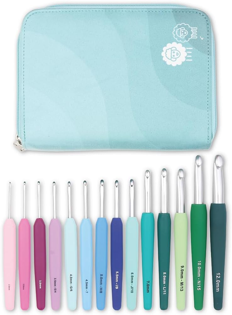 Knitpro Waves Crochet Hooks Set &ndash; 14 Hook Grande Gift Set, Sizes 2 &ndash; 12Mm, Ergonomic Soft Handles, Soft Rubber Grip for Arthritic Hands, Light & Comfortable Crochet Needles for Knitting image number 5