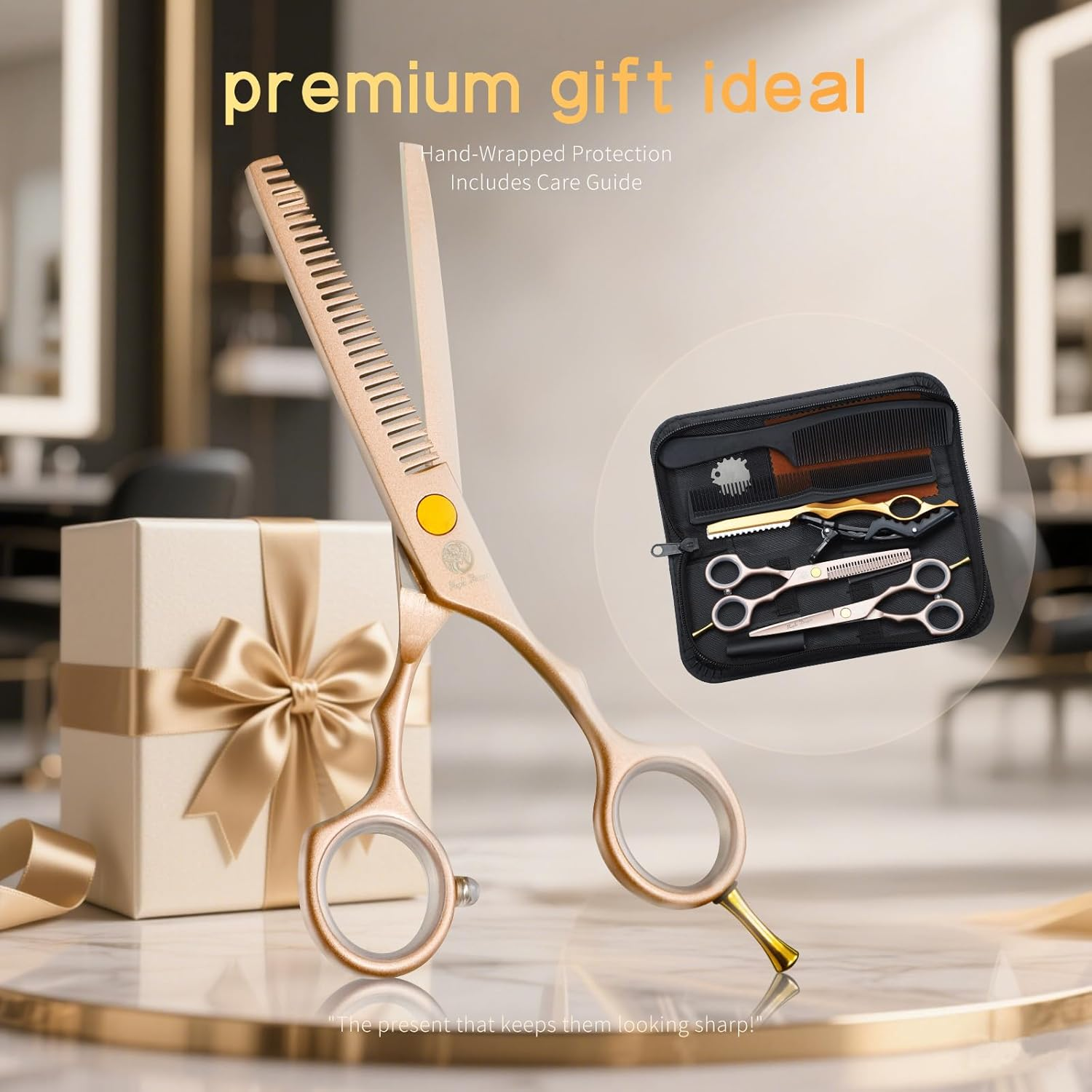 Purple Dragon 5.5 Inch Hair Cutting Scissors Set with Razor, Titanium-Professional-Hairdressing, Barber Hair Cutting Shears Hair Thinning/Texturizing Shears for Professional Hairdresser or Home Use 5.5 Inch Rose Gold (Rose Gold) image number 1