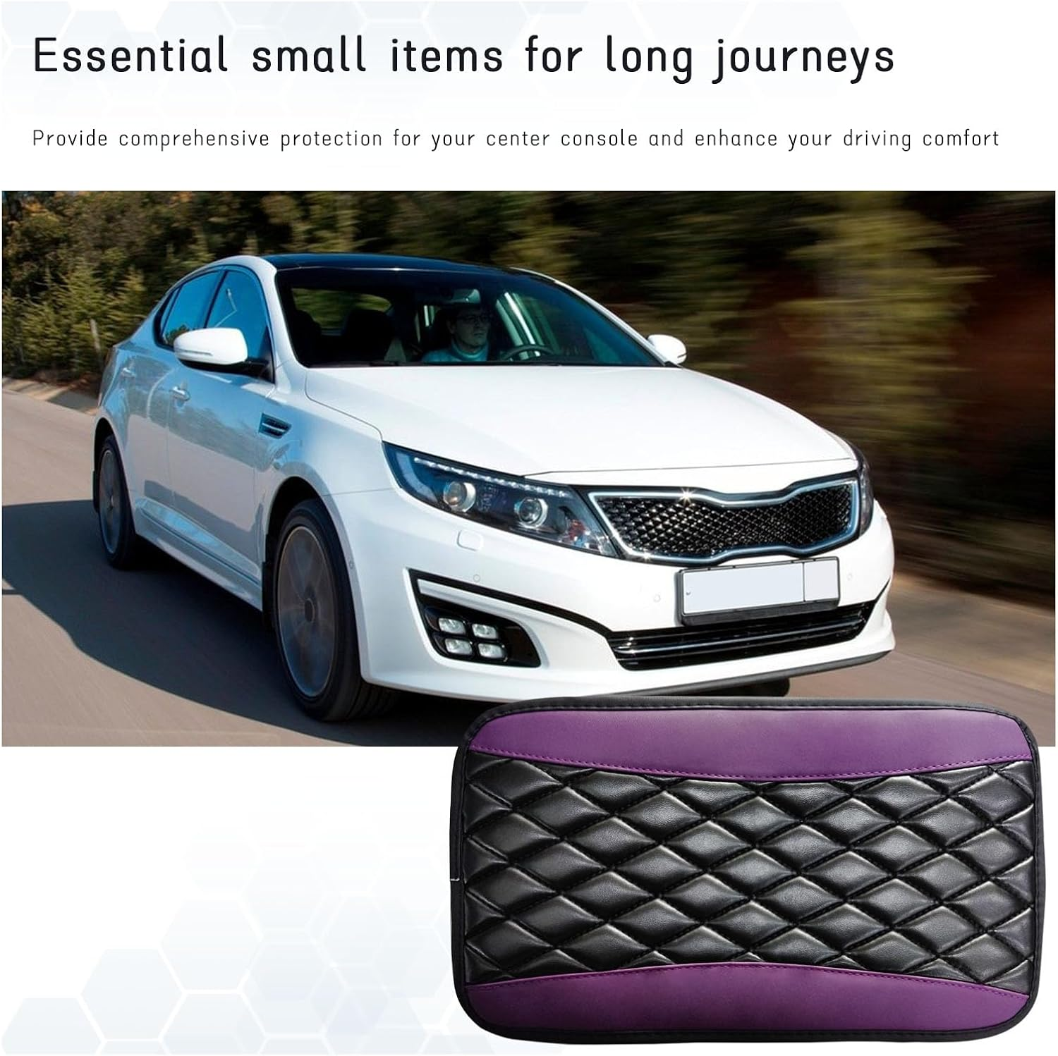 Car Center Console Cushion Pad, Universal Leather Waterproof Armrest Seat Box Cover, Comfortable Auto Armrest Cover Protector, Car Interior Decor Accessories for Most Vehicles (Purple) - Black  Beige image number 7