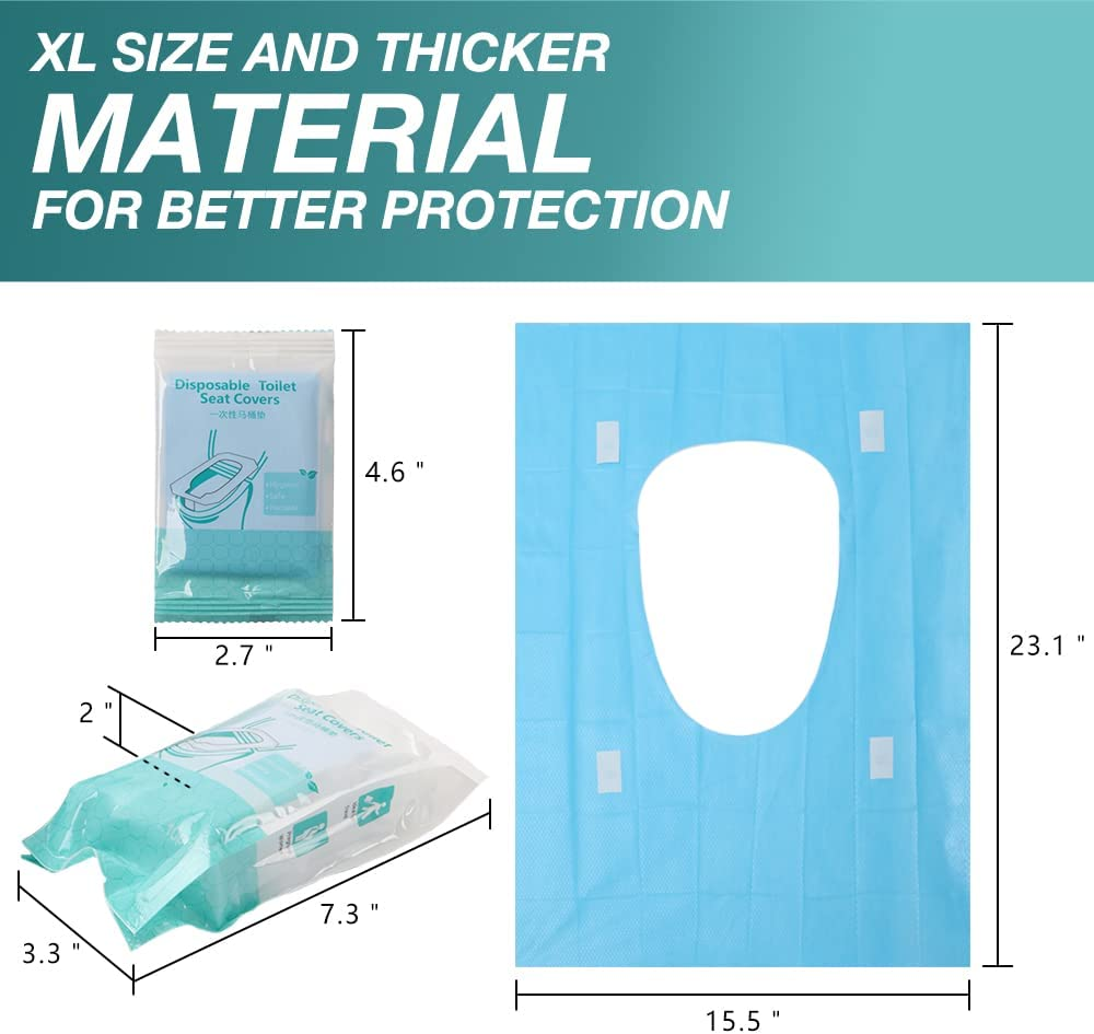 50 Pack Disposable Toilet Seat Cover XL Waterproof Individually Wrapped for Adults and Kids Potty Training Travel Accessories for Public Restrooms, Airplane, Camping image number 2