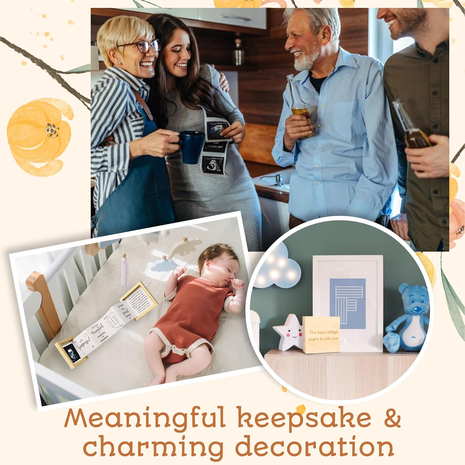 97 Decor Grandparents Baby Announcement Gift - Pregnancy Reveal Ideas, New Baby Surprise, Sonogram Picture Wooden Keepsake Box