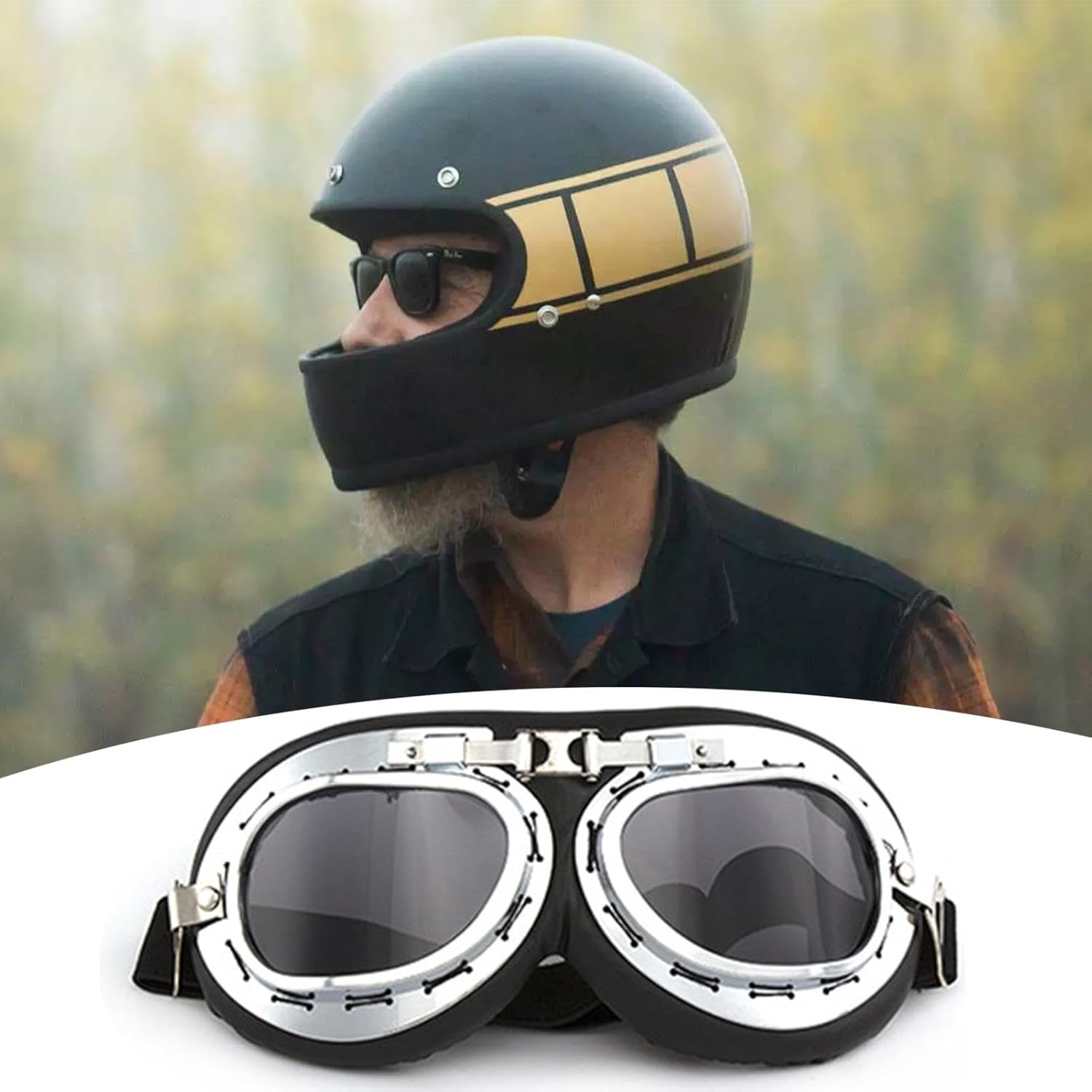 Motorcycle Goggles for Men - Vintage Motorcycle Riding Goggles - Motocross Goggles, Motorcycle Goggles over Glasses, Outdoor Sports Eyewear for Men Women Adult image number 3
