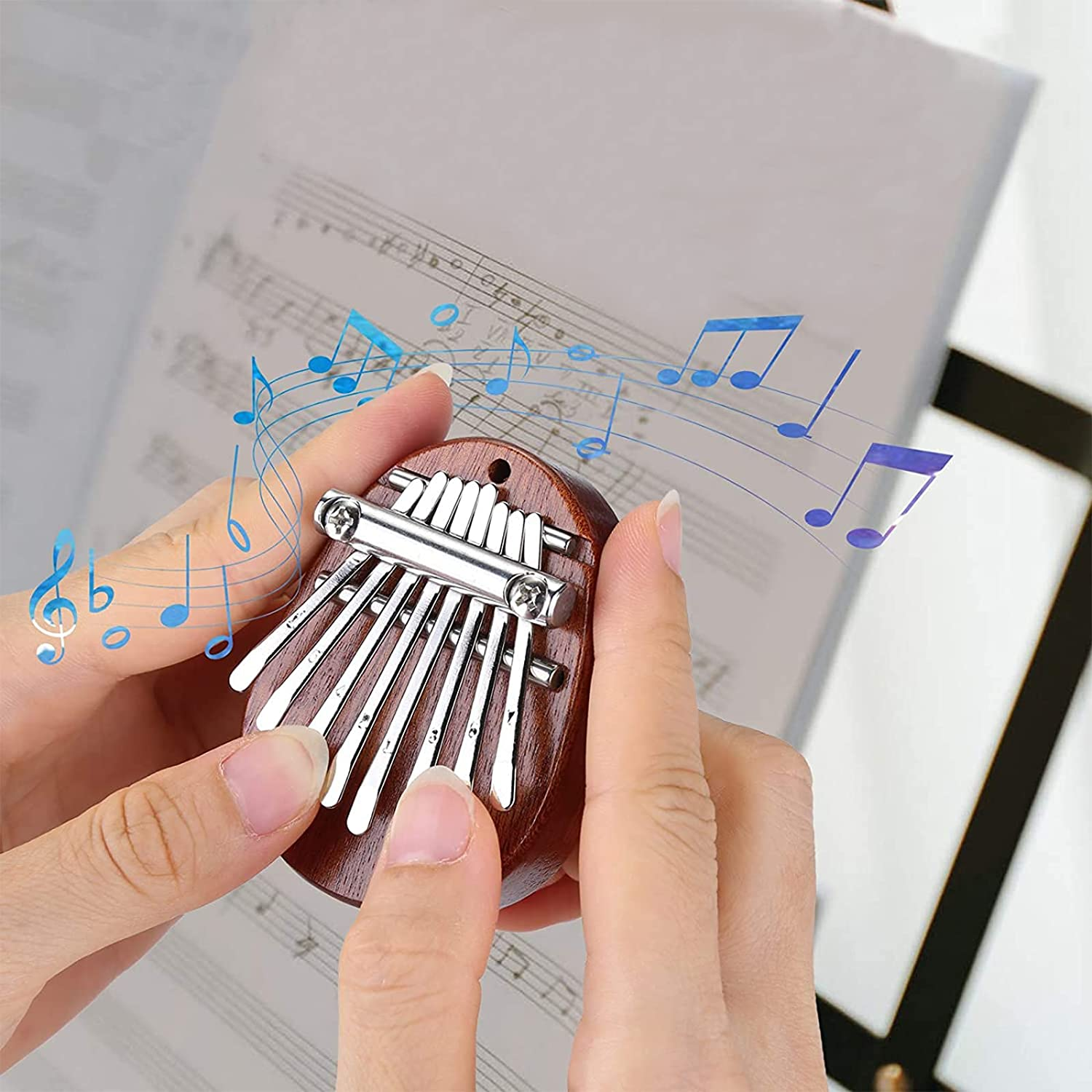 8 Key Mini Kalimba Worthplanet Mini Thumb Piano Portable Wooden Finger Piano with Black Lanyard Musical Instrument for Kids Adult Beginners W150011 (Teardrop-Shaped) image number 3