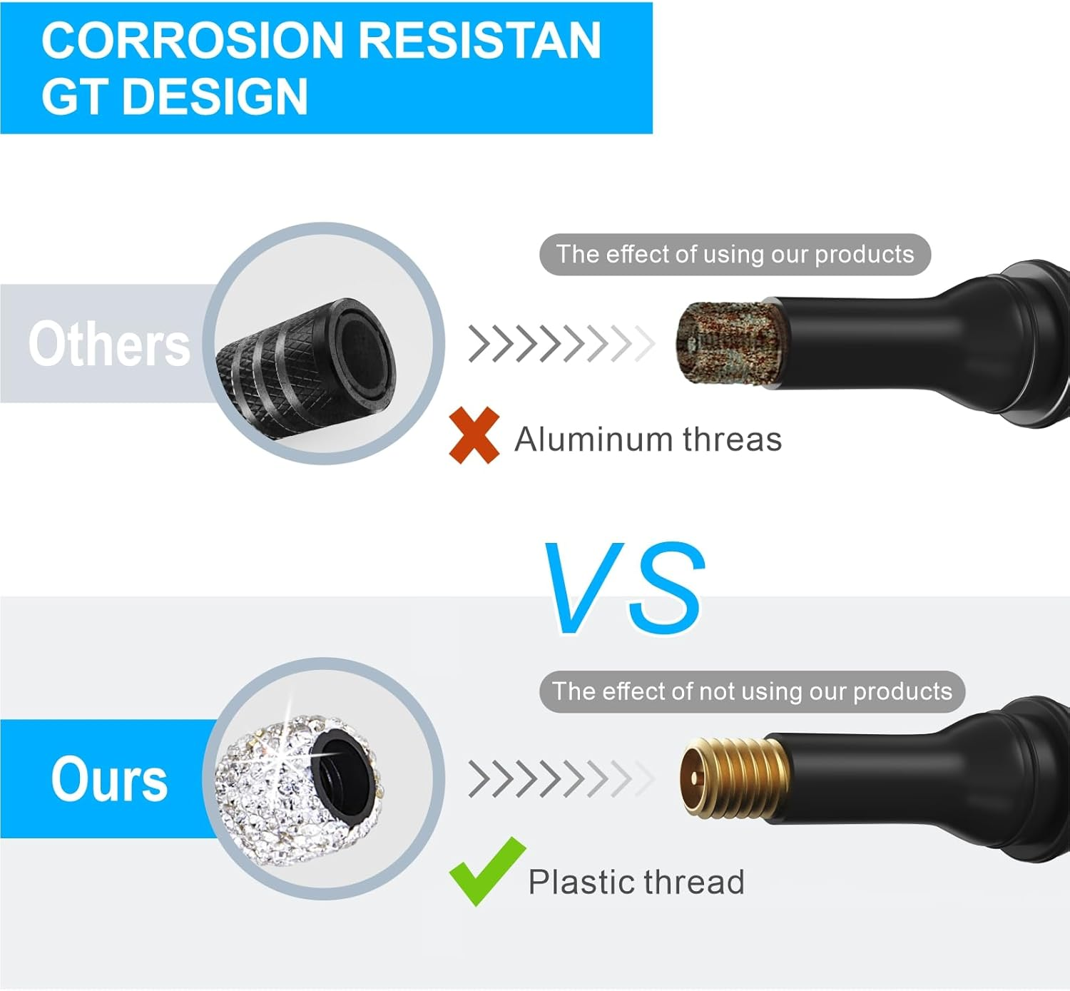 HZJD Tire Valve Stem Caps, Handmade Crystal Rhinestone, White(4 Pack) - Black image number 3