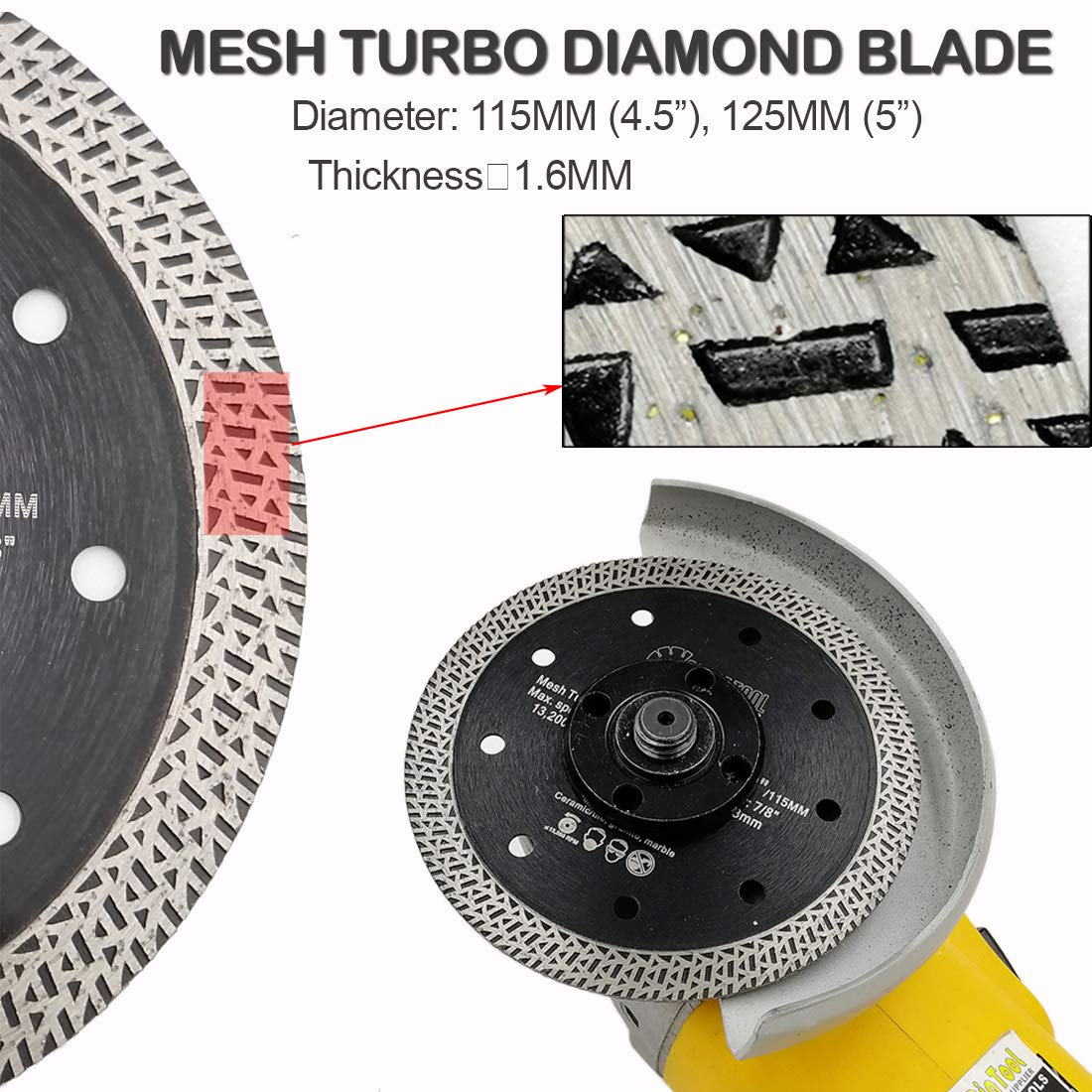 SHDIATOOL Diamond Porcelain Saw Blade Dia 125Mm / 5 Inch with Mesh Turbo for Tile Ceramic Granite Marble