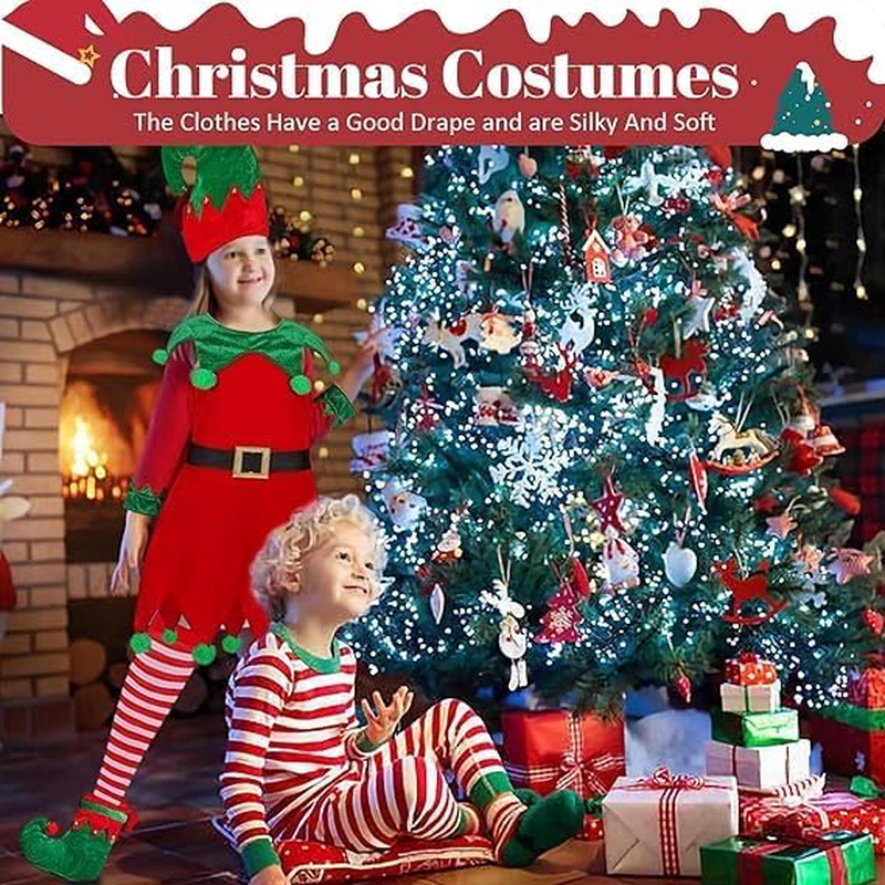 Kids Elf Costume, Girls Boys Christmas Elf Costume with Hat Socks Shoes Cover Velvet Cosplay Santa'S Helper Costume Xmas Outfit image number 6