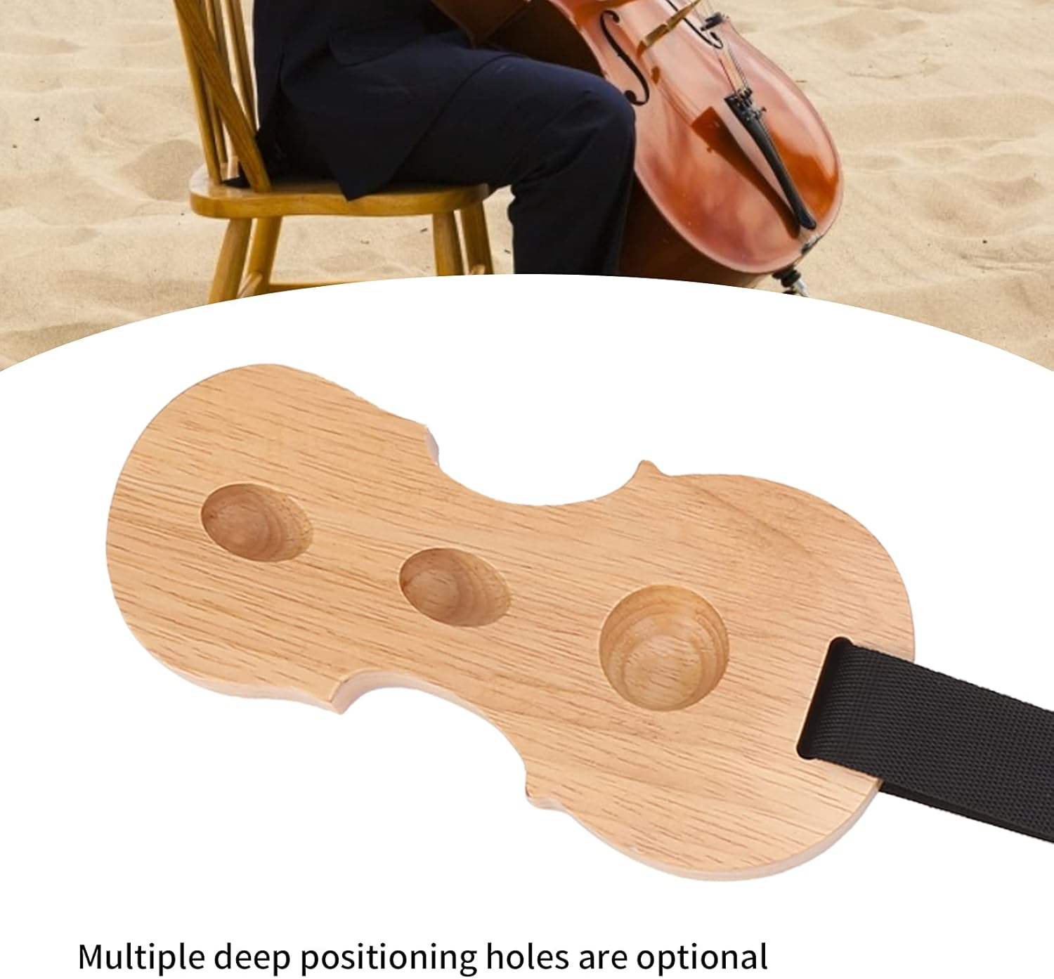 Cello End Pin Stopper, Cello Antislip Strap O Ring Holder Wood Fixing Plate Musical Instrument Endpins Accessories, Solid Wood Anchor Rest for Cello anti Slip (Wood Color) image number 4