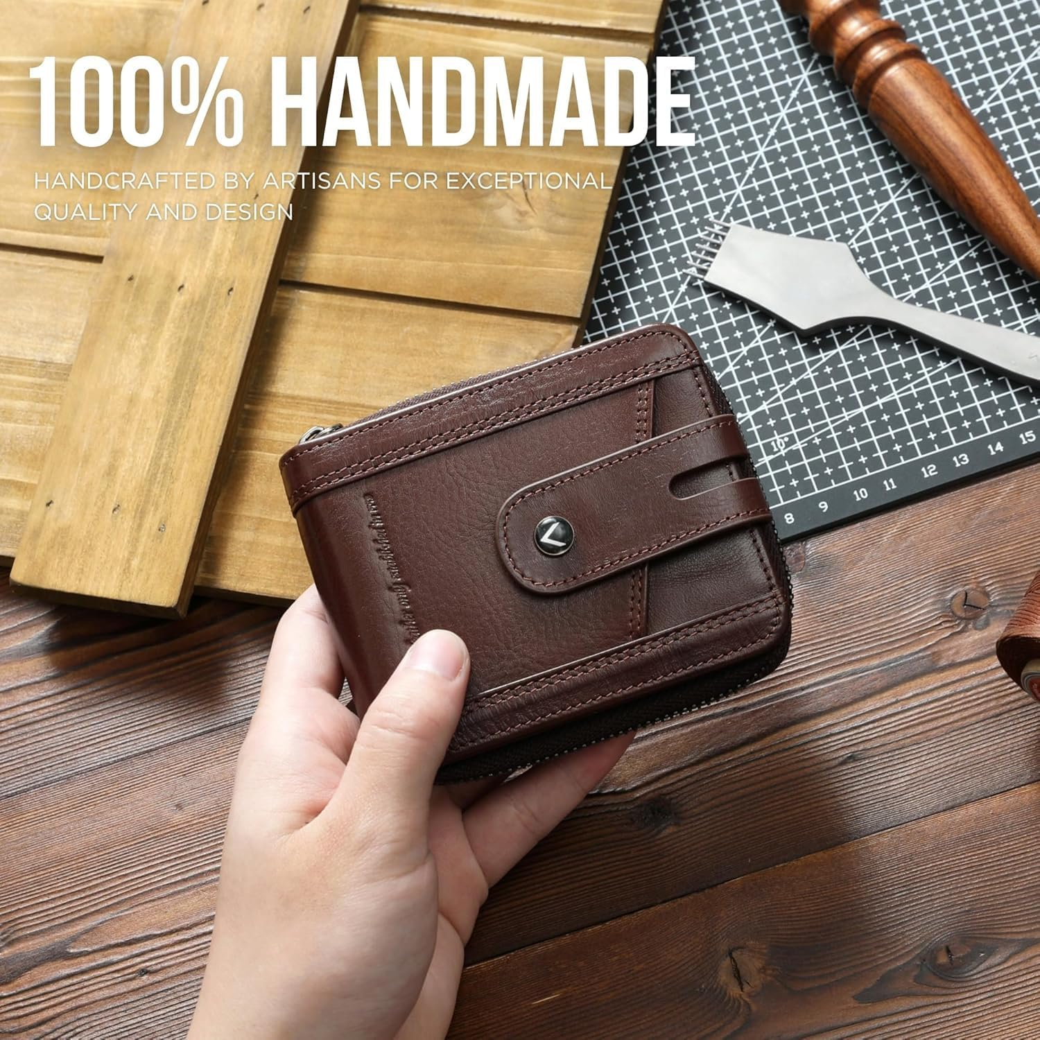 Zipper Wallet for Men Genuine Leather with Zip Coin Pocket RFID Blocking Large Capacity Bifold Purse Front Pouch Card Holder Case for Cash ID Travel, Carteras Billeteras Para De Hombres Cuero image number 5