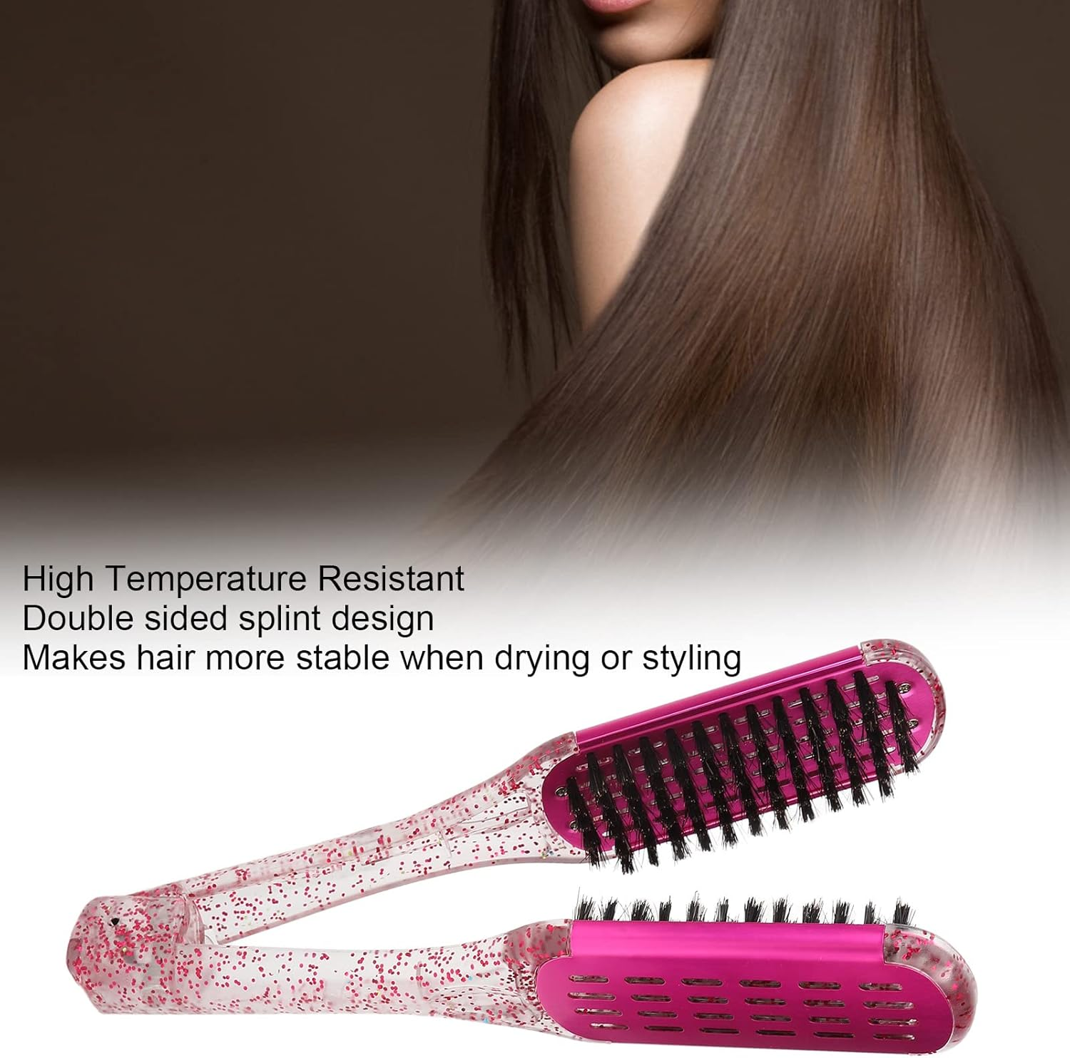 Straightening Clip Brush, Salon Safe Double-Sided ABS Hair Straightening Brush for Women image number 6