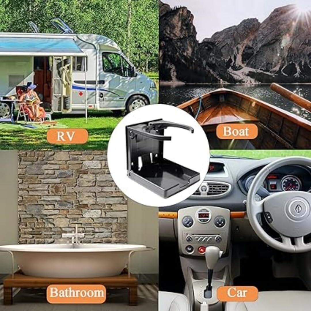 Folding and Adjustable Drink Holder,Adjustable Folding Drink Holder with Screws,Universal Car Cup Drink Holders Automotive Cup,Wall Mount Car Cup Holder for Truck Rvs Yacht Caravan (Black) image number 4