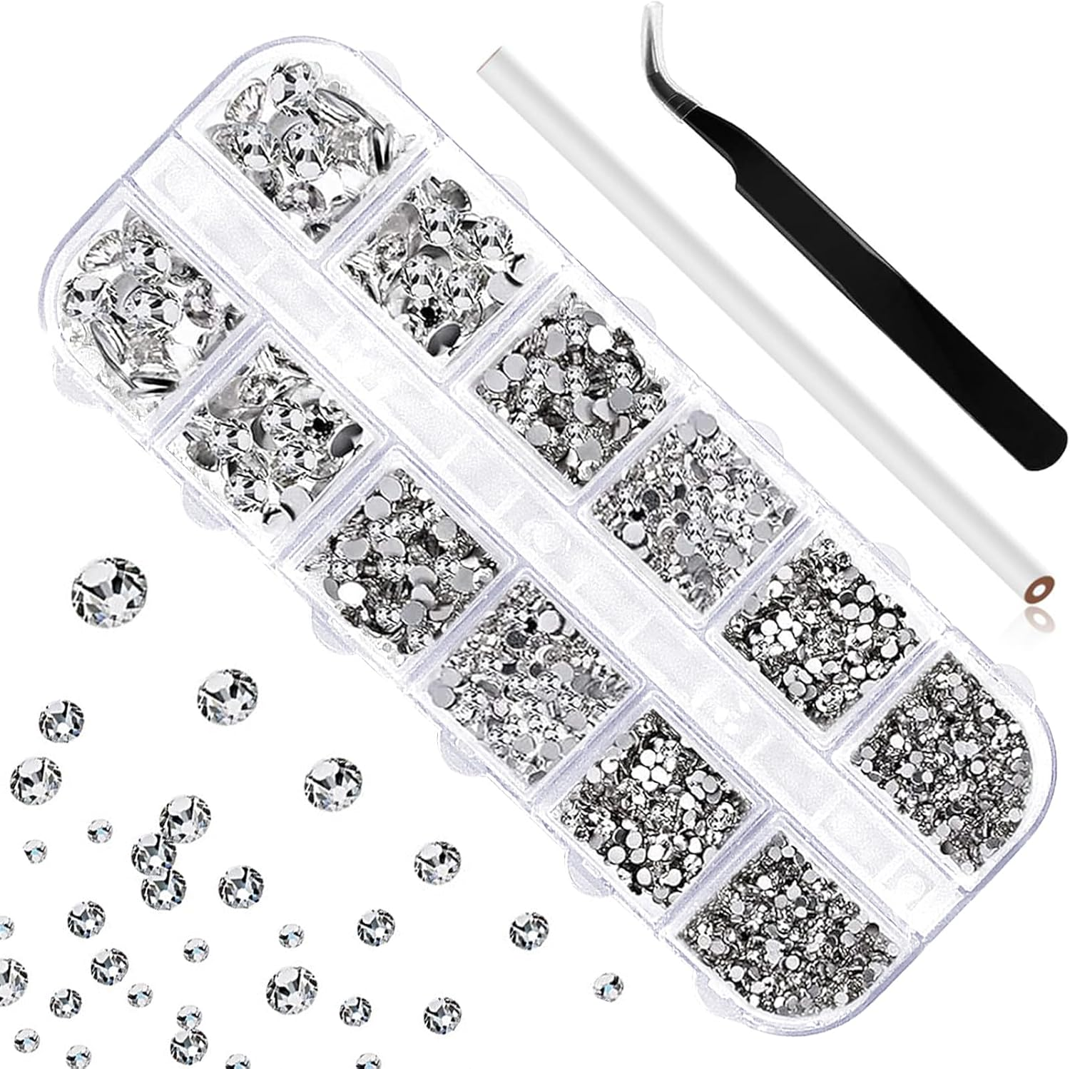 Sularpek Sularpek 1440 Pcs Rhinestones, Nail Gems, Flat Back Gems, Crystal Nail Art Rhinestones, with Pick up Tweezers and Rhinestone Picker Dotting Pen, Nail Art Tools for Crafts Nail and Face image number 5