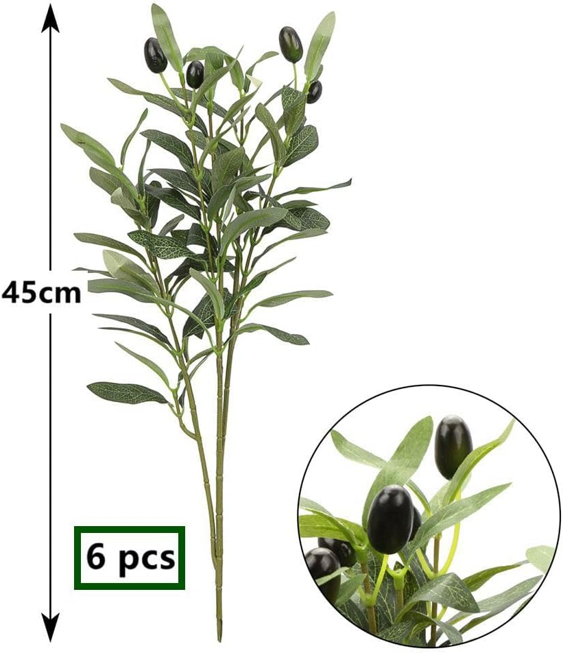Artigreen 6 Pack Artificial Plants Olive Branches Stems Fake Plants Green Leaves Fruits Branch Leaves for Vase Arrangement Home Wedding Decor Table Centerpieces Festival Decoration(18 Inches) image number 4