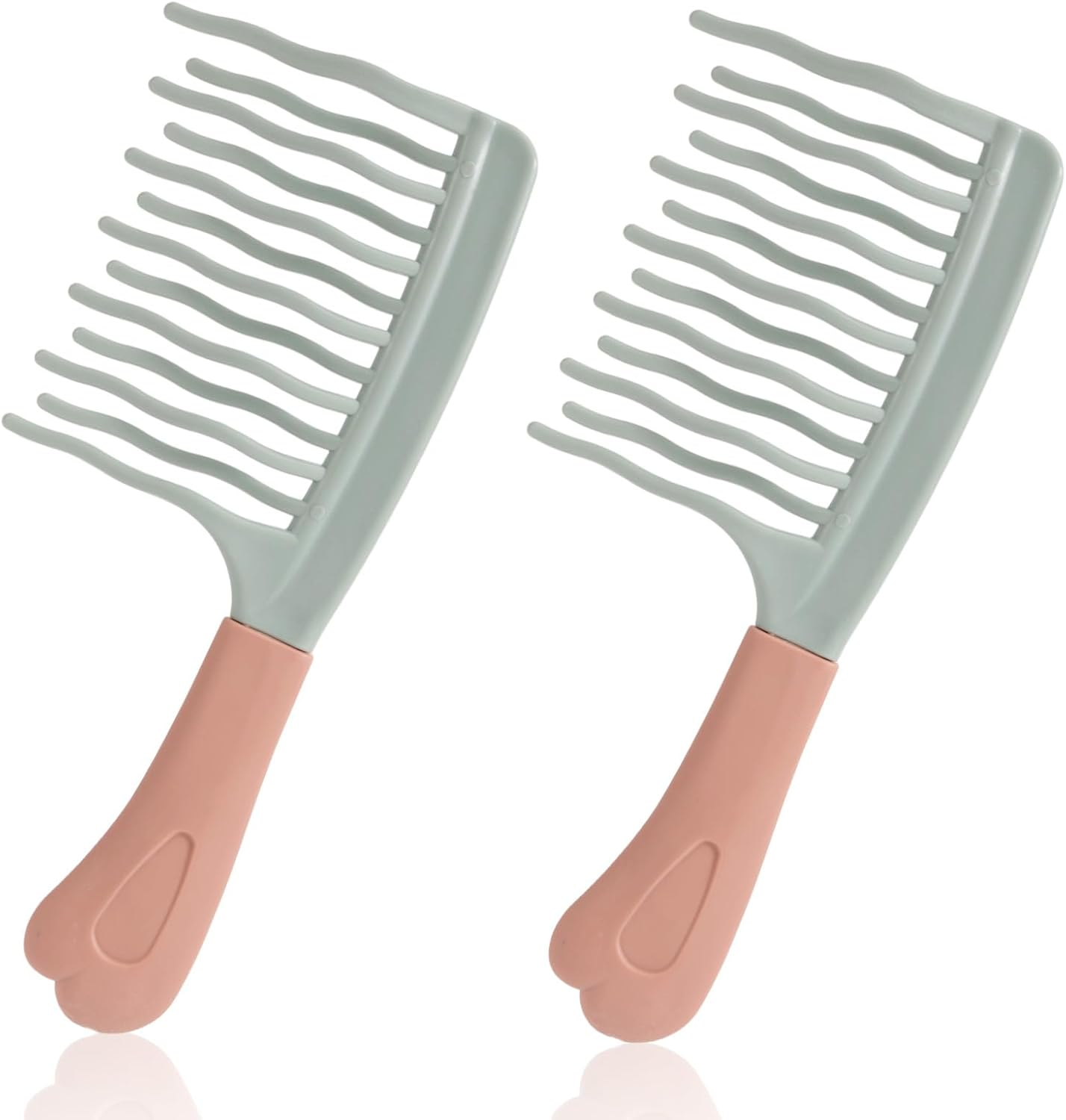 Fukaisu 2Pcs Wide Tooth Curly Hair Comb, Detangling Hair Brush with Double Row Wavy Tooth Design for Long/Thick Dry/Soggy Hairs for Women/Girl(Green) image number 1