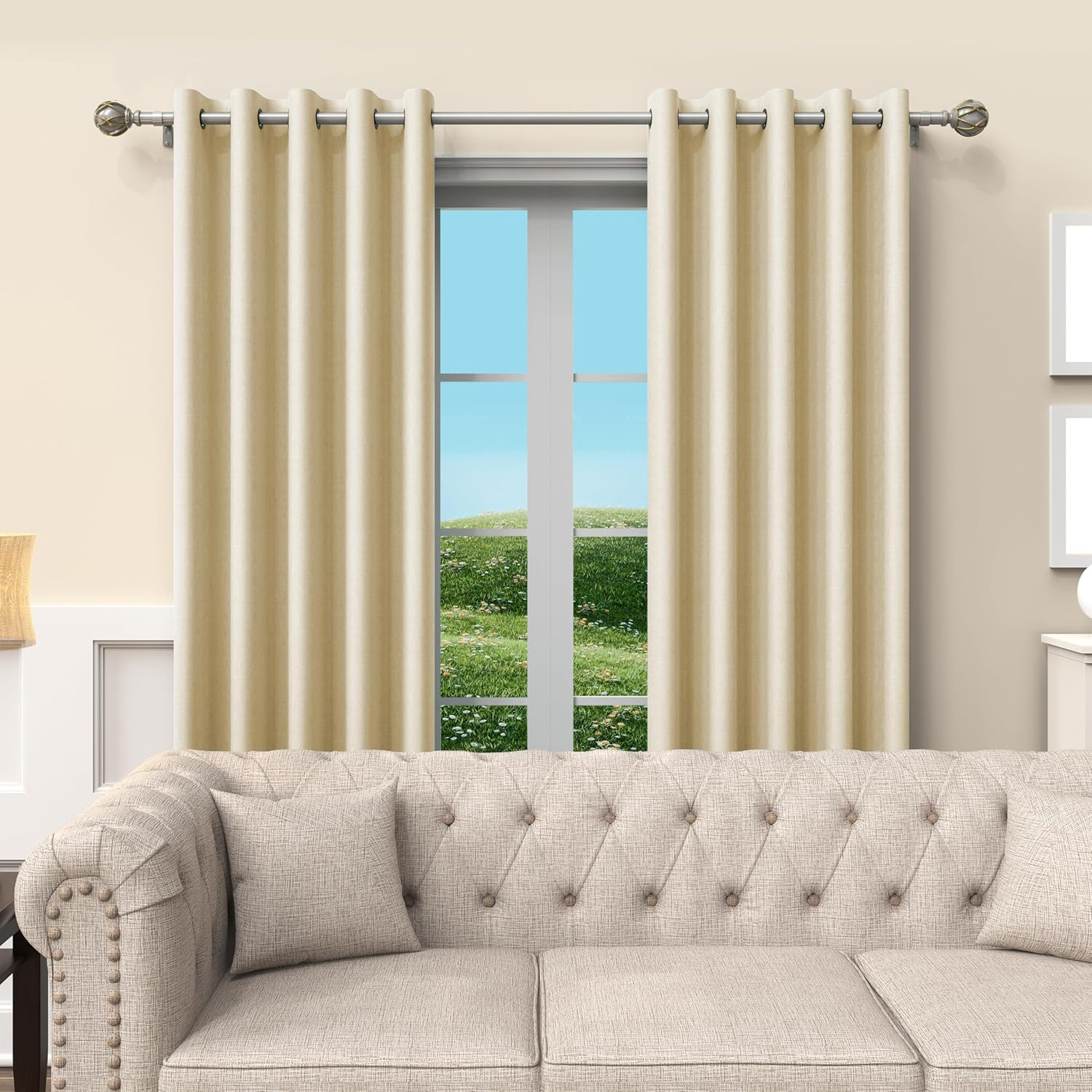 Curtain Rod 300 Cm, 325-Cm Rod, Thick, Adjustable Length Heavy Duty Decorative Finials Diameter 7/8 Inch,Silver