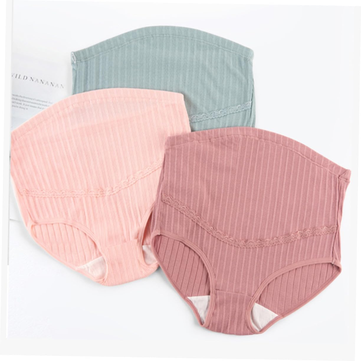Hohopeti 3Pcs Cotton High Waist Maternity Panties with Adjustable Stomach Lift Soft Breathable Underwear for Pregnant Women Stretchy Comfortable Nursing Panties in Pale Skin Red Dark Green