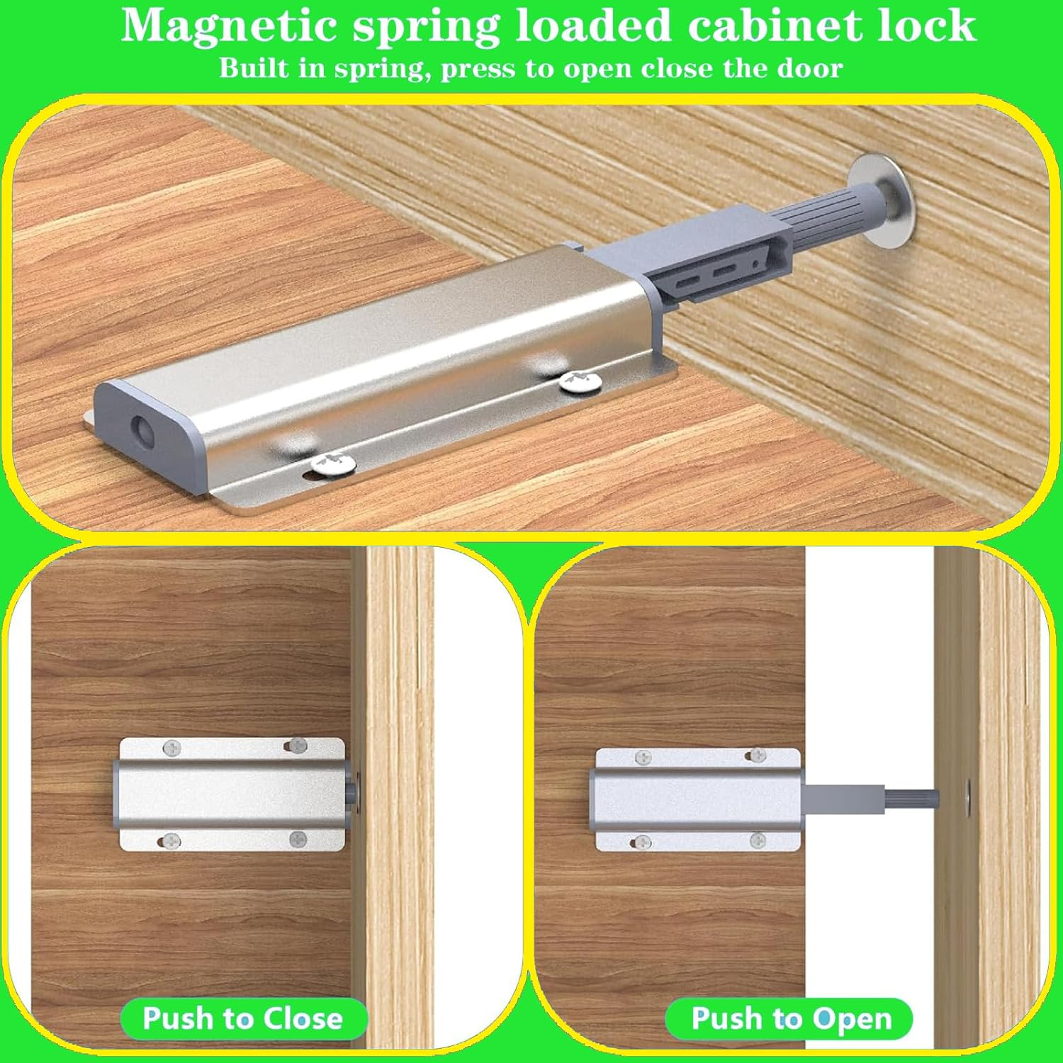 4Pack Push to Open Magnetic Door Latches, Aluminum Alloy Housing Heavy Duty Latch Hardware, Magnetic Door Catch, Magnetic Push Latches Cabinet for Closet, Kitchen Doors, Cabinets, Drawers, Wardrobes image number 4