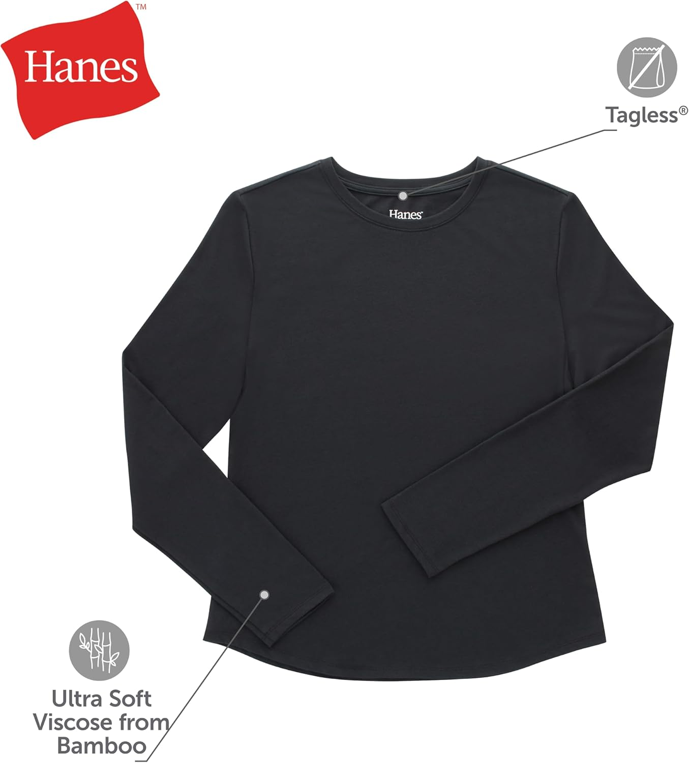 Hanes Women'S Comfort Fit Scrubs Underscrub, Supersoft Viscose from Bamboo Long Sleeve Shirt image number 2