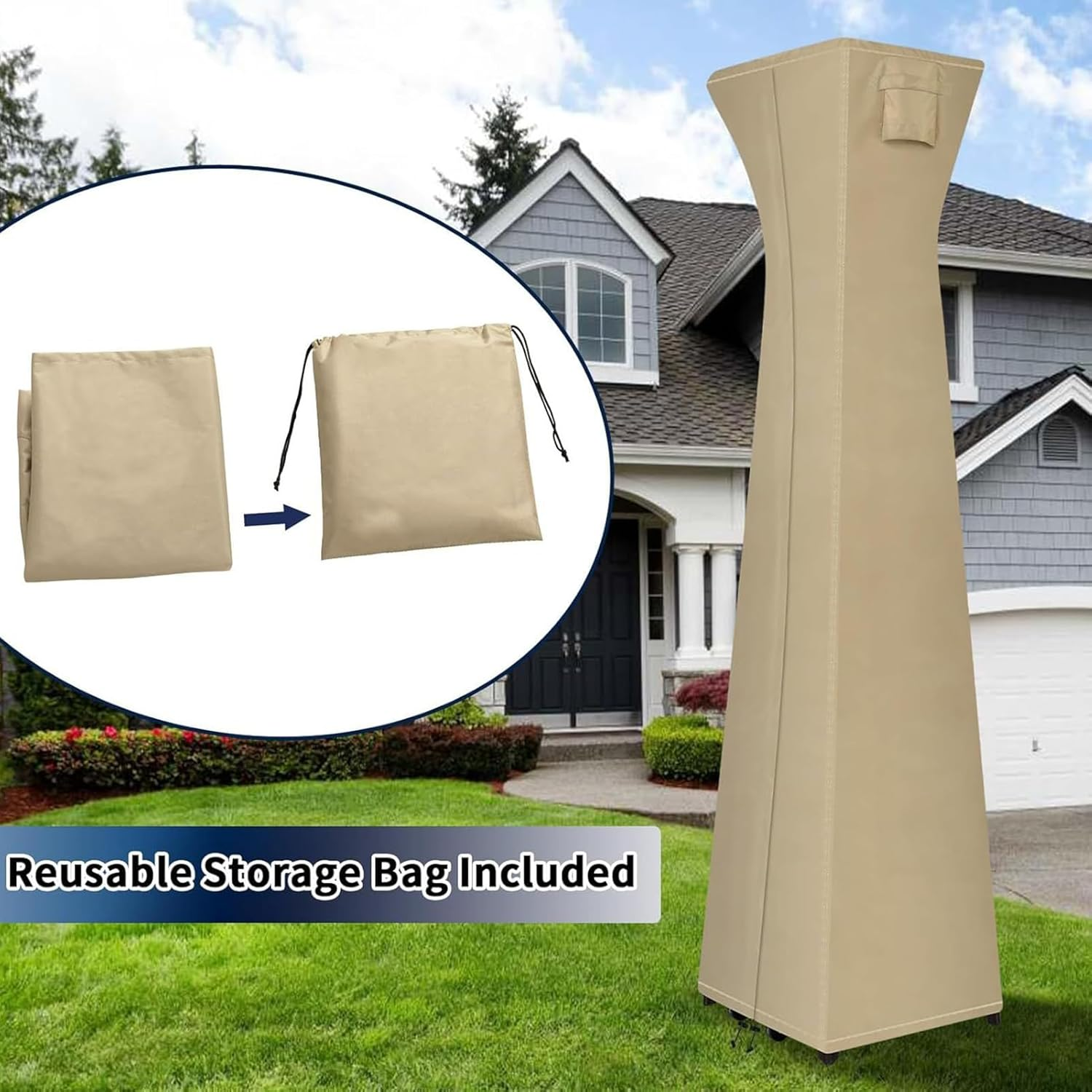 Patio Heater Cover - with Zipper Waterproof Uv-Resistant Dust-Proof Outdoor Protector,Outside Patio Heater Cover Protector - for Lawn Deck Backyard Garden Yard