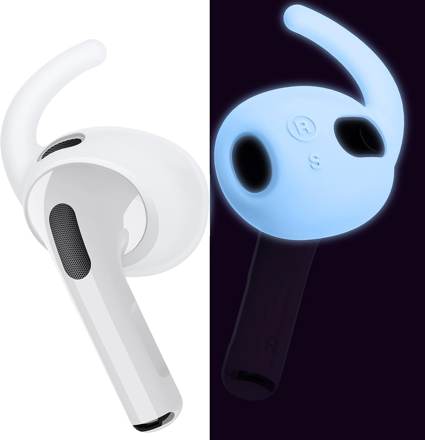 Elago 4 Pairs Replacement Ear Hooks Covers Compatible with Airpods 3 [Added Storage Pouch] anti Slip Ergonomic Ear Tips, 2 Pairs Small & 2 Pairs Large Size Compatible with Airpods 3 (Nightglow Blue)