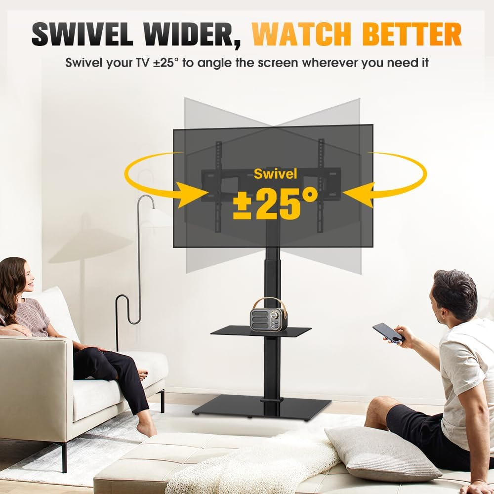 ZUNI Universal TV Stand with Laptop Shelf, Floor TV Stand for 32-65 Inch LCD LED OLED Tvs up to 40Kg, 50 Degree Swivel Height Adjustable for Bedroom, Dorm Room, Office, Max VESA 600X400 image number 5