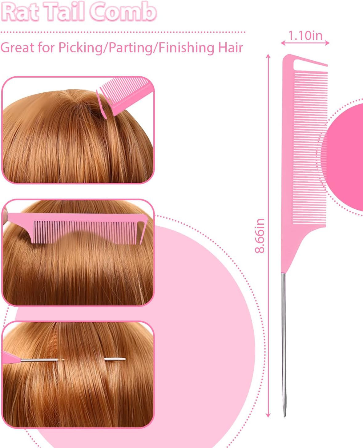 Samnyte Slick Back Hair Brush, Edge Brush, Hair Accessories Comb Set 3Pcs, Rat Tail Comb for Parting Hair, Teasing Comb for Add Volume Fullness, Edge Brush for Edge Control Black Hair image number 5