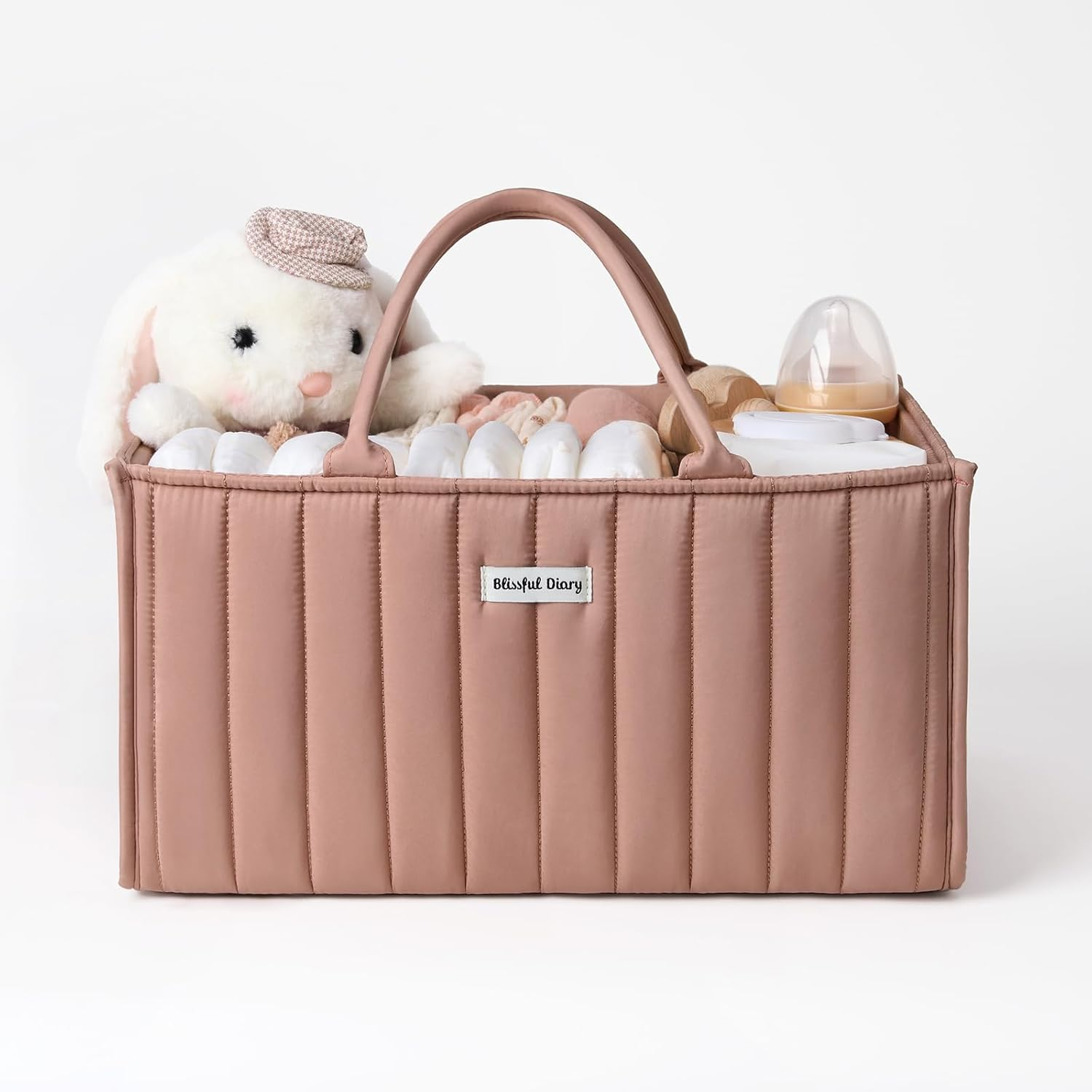 Blissful Diary Nappy Caddy Organiser, Baby Diaper Caddy for Nappy Station, Stylish Storage Basket for Newborn Essentials, Baby Shower Gifts for Girl or Boy, Sand