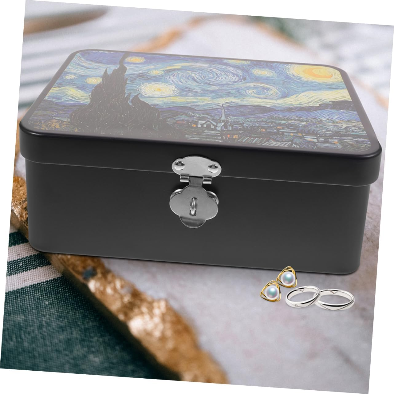 Iplusmile 2Pcs Retro Tinplate Storage Box Combination Lock for Jewelry Keepsake Desktop Organization image number 2