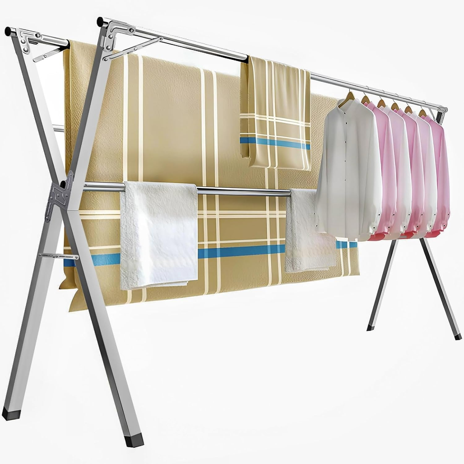Taefuhnn 2.4 Meters Clothes Drying Rack, 95 Inch Heavy Duty Collapsible Stainless Steel Clothes Airer, Foldable Portable Laundry Drying Rack with 30 Windproof Hooks for Indoor Outdoor image number 4