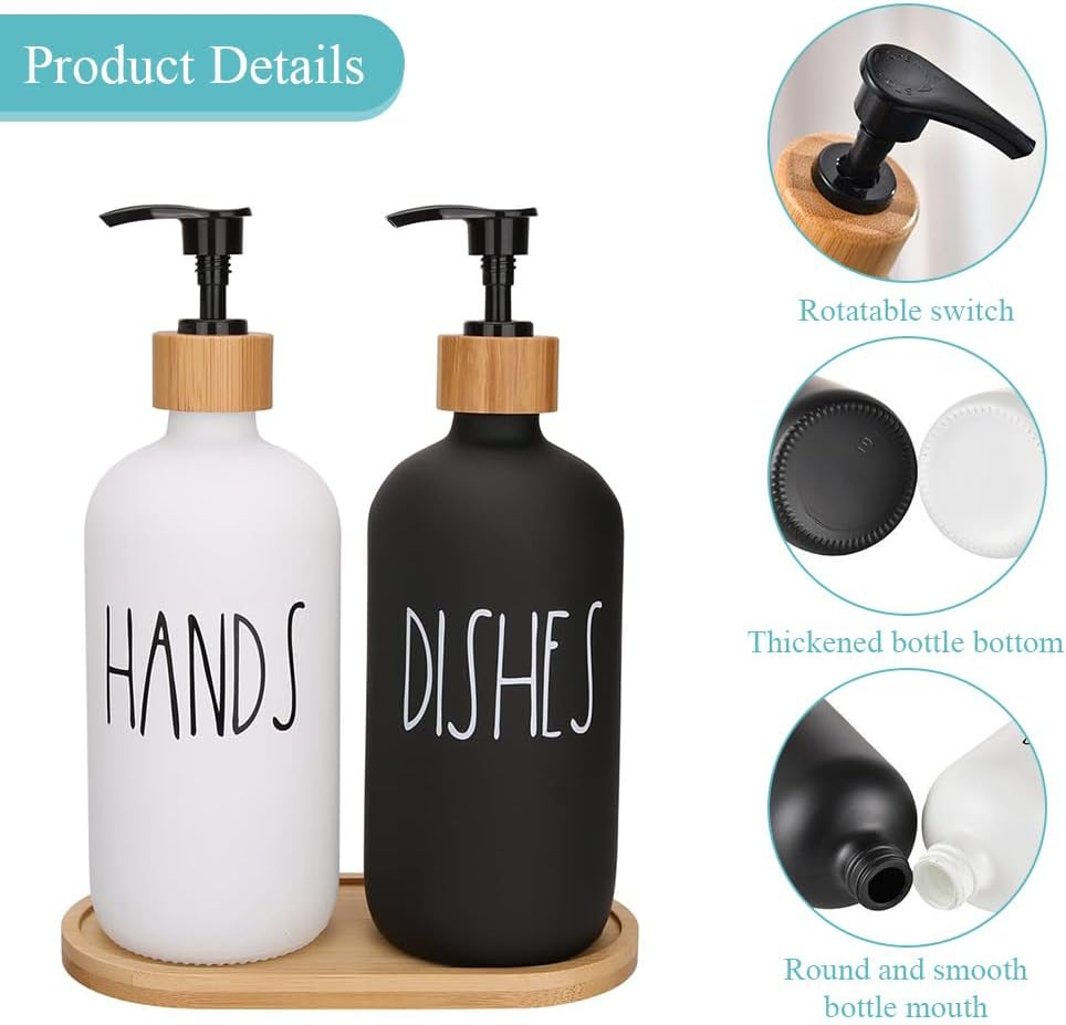 Soap Dispenser with Pump & 16 Oz Glass Soap Dispenser,Soap Dispenser Set/Shower Gel Bottle,Hand Soap Dispenser for Kitchen Decor image number 6