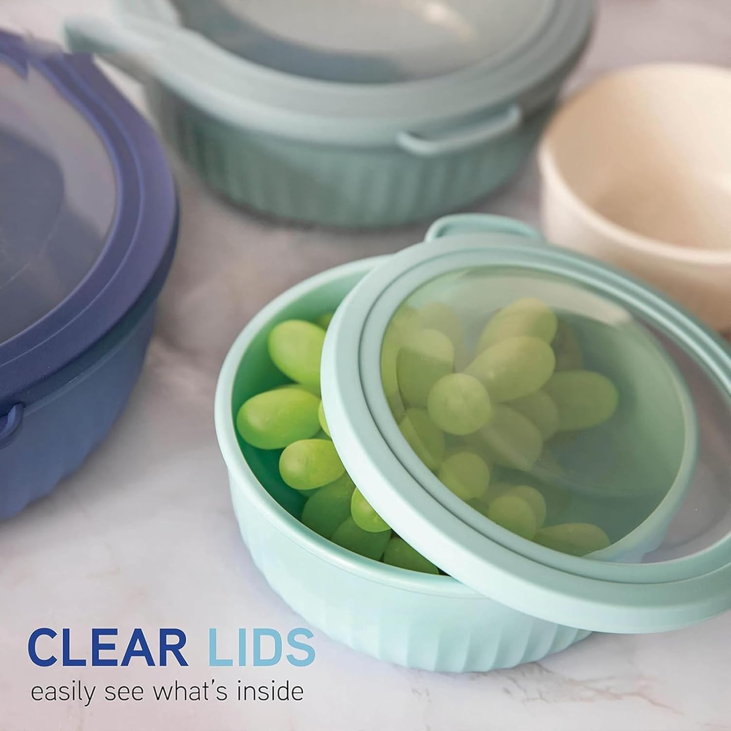 CHONYI Mixing Bowl Set with Lids,4 Pcs Wide and Deep Prep Bowls, Plastic Small Bowls, Space-Saving Nesting Design for Kitchen Mixing,Serving, and Storage (Blue) image number 4