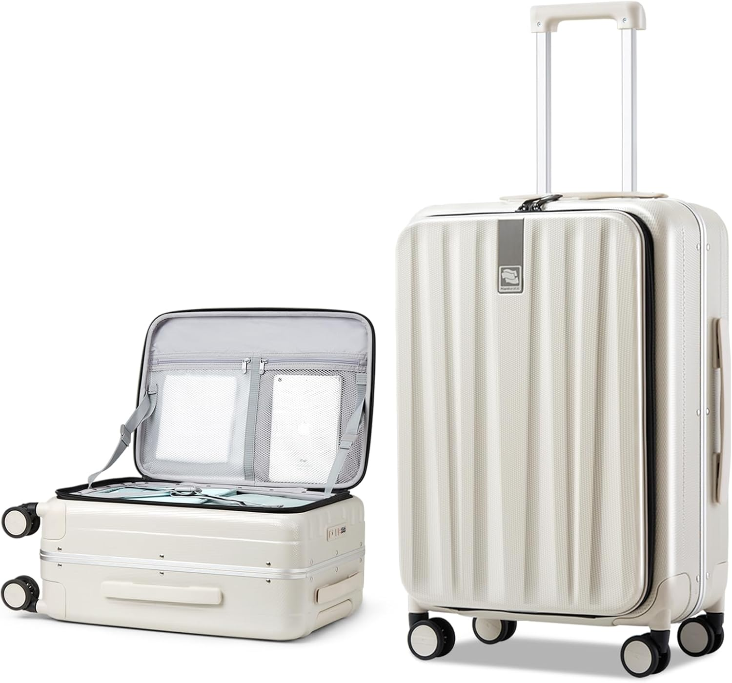 Hanke 26 Inch Checked Luggage with Spinner Wheels Top Open PC Hard Suitcases Aluminum Frame Travel Luggage Rolling Suitcase(Ivory White) image number 6