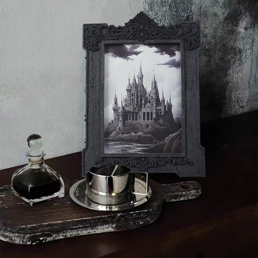 SIKOO Gothic Picture Frame 5X7 Vintage Picture Frames Antique Picture Frames Ornate Black Picture Frames Baroque Frames Wall Picture Decor Halloween Decorations Tabletop Decor Photo Gallery,Black image number 2