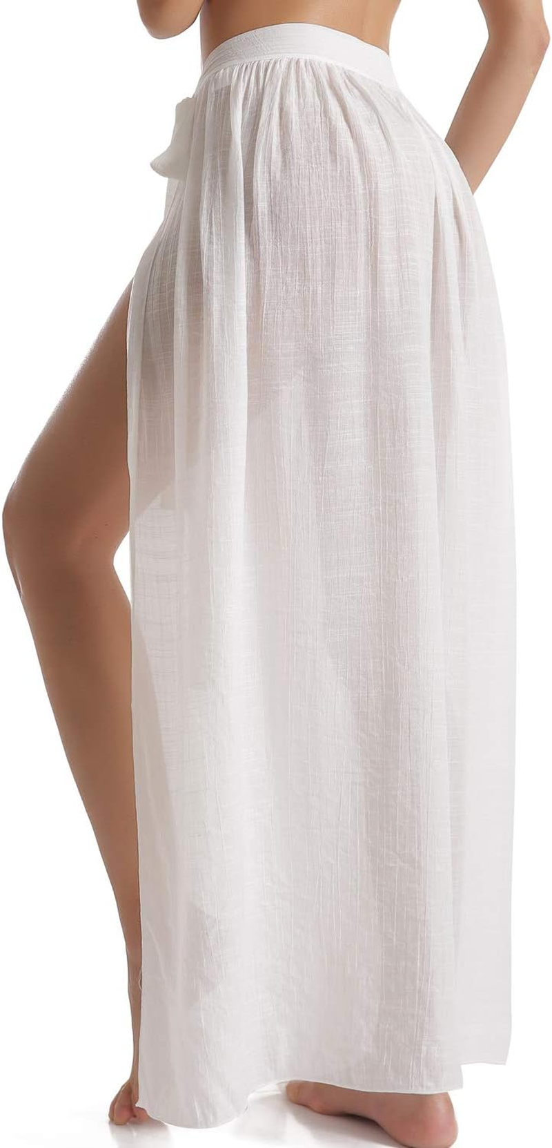 Eicolorte Beach Sarong Pareo Womens Semi-Sheer Swimwear Cover Ups Short Skirt with Tassels image number 4