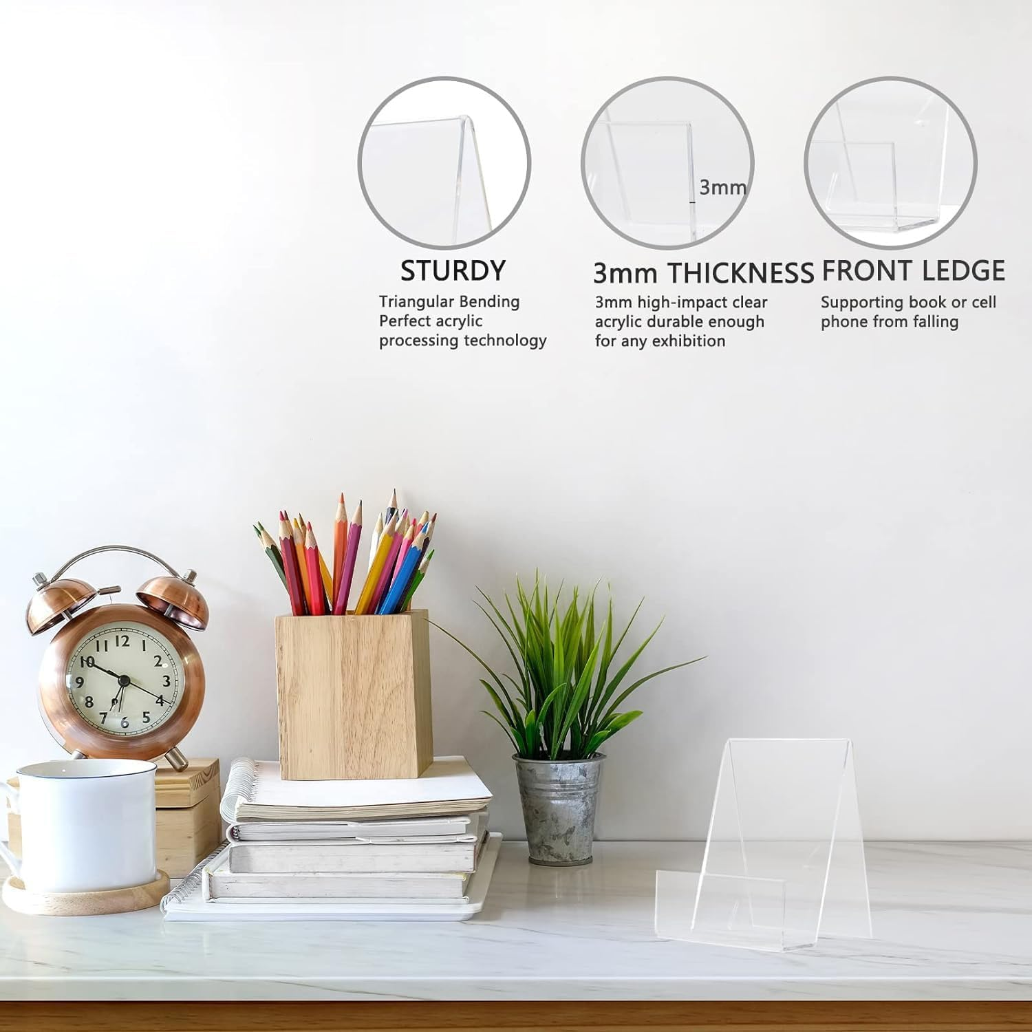 Acrylic Book Stand Clear, 10 Pcs Book Holders Display Shelf, Multi-Functional Display Easel Desktop Decorative Storage Rack Acrylic Sign Holder with Vertical Slanted Back Tablet Holder (2) - Style 1 image number 2