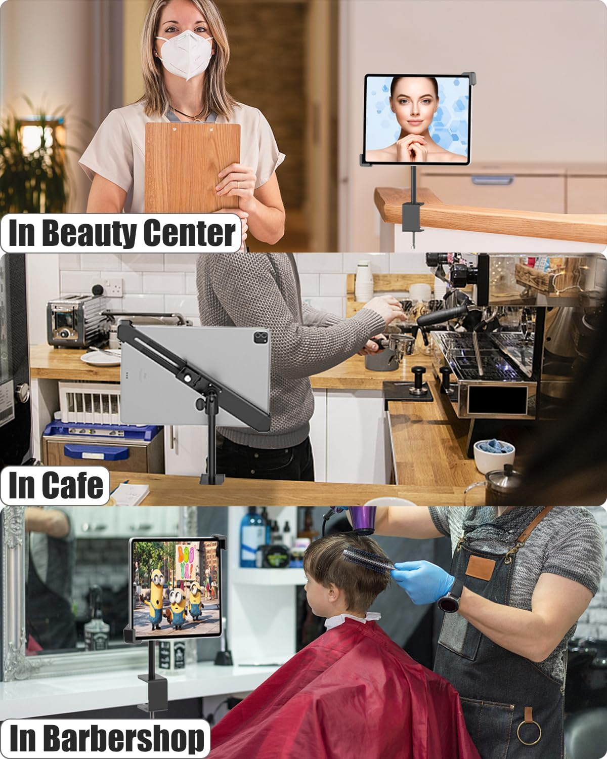 Anti-Theft Tablet Stand Holder Fits 7-11" Tablets, Tablet Kiosk Clamp Mount with Lock for Store POS Reception, Diagonal Clip Compatible with Ipad Pro 12.9/Air, Surface, Galaxy Tabs image number 4