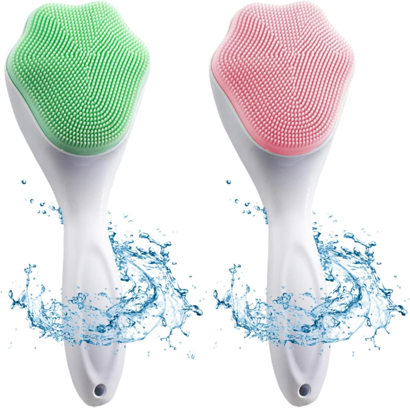 2 Pack Silicone Face Scrubber, 4 in 1 Facial Cleansing Brush, Handheld Face Wash Brush for Pore Cleansing, Gentle Exfoliating, Removing Blackhead, Green and Pink image number 5