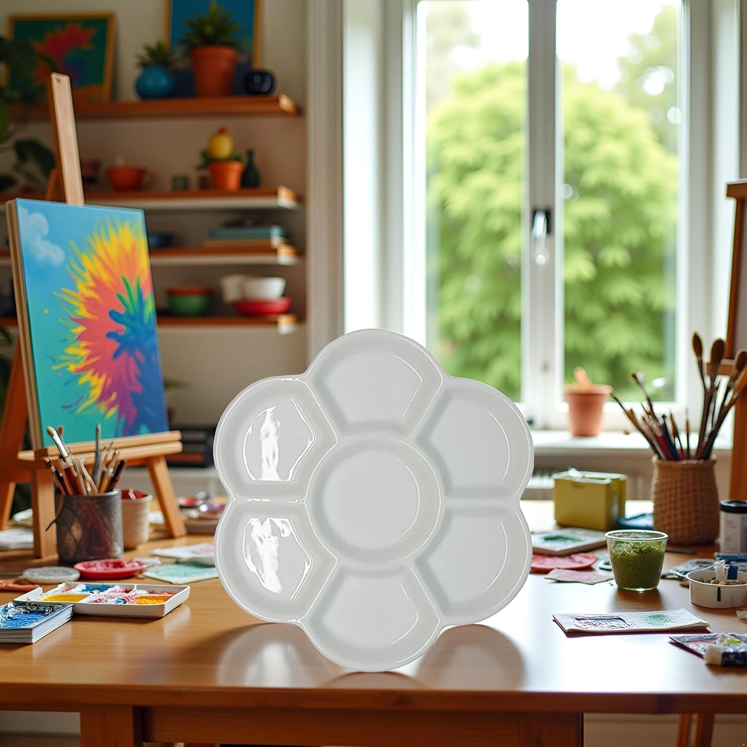 White Porcelain Watercolor Palette - Washable Ceramic Paint Tray with Non-Stick Surface | Professional Artist-Grade Mixing Palette for Studio and Outdoor Painting image number 5