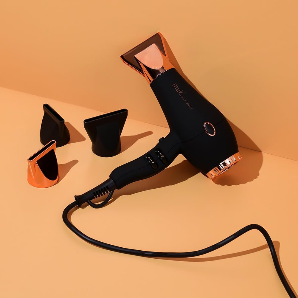 MUK. Professional Blow Dryer 3900 IR 2300 Watt - Lightweight Travel Hair Dryer for Gentle, Quick Styling. Hair Dryer with Ionic Generator for Shine & Protection. 3M Swivel Cord, Rose Gold - Matte Black image number 6