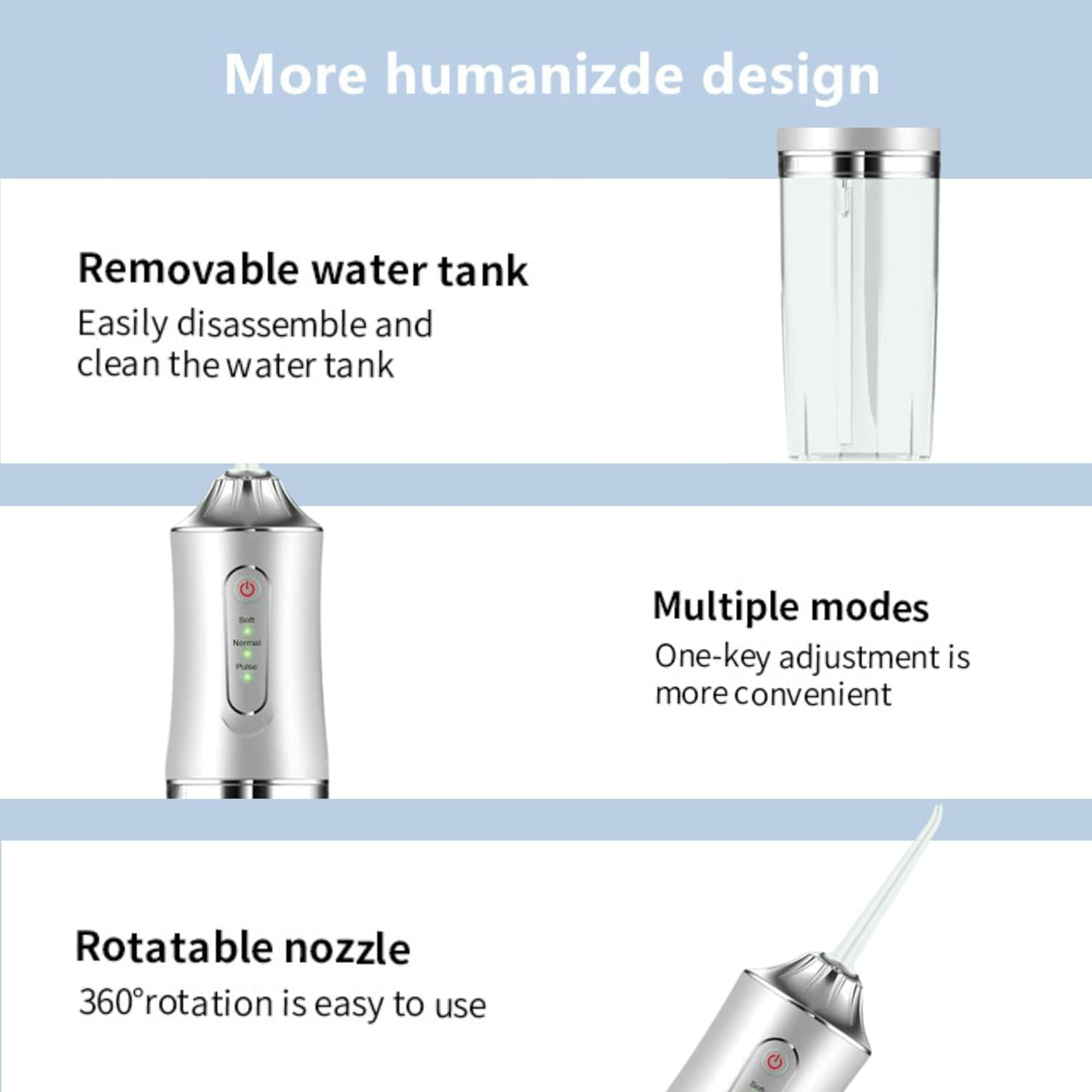 Water-Flosser-Teeth-Cleaner, Rechargeable - Waterproof, Portable Cordless Dental Oral Irrigator, Water Flossers for Teeth, 3 Modes 4 Nozzles, for Home&Travel (Pink) image number 1