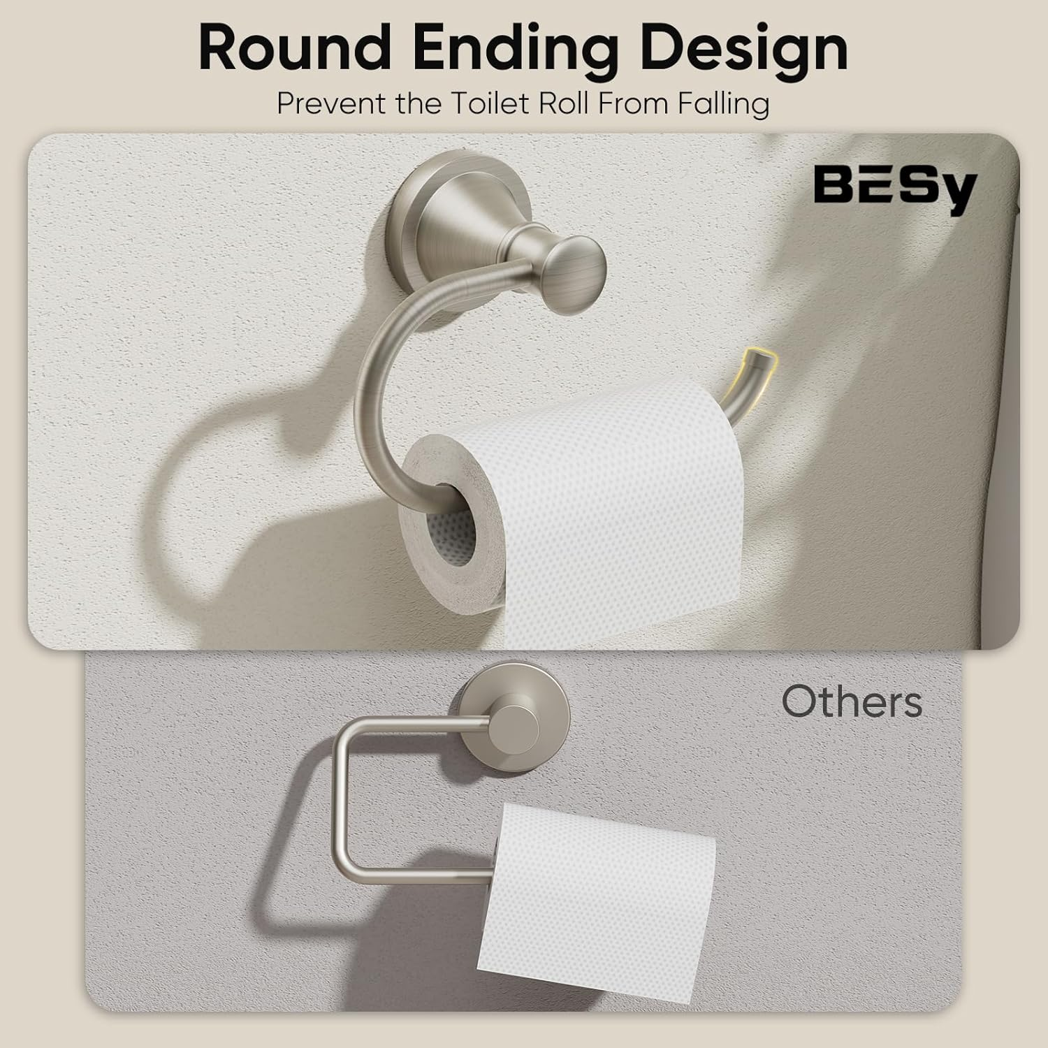 Besy Brushed Nickel Toilet Tissue Paper Holder Brushed Nickel Bathroom Accessories Toilet Roll Paper Hanger, Wall Mounted, Rustproof image number 1