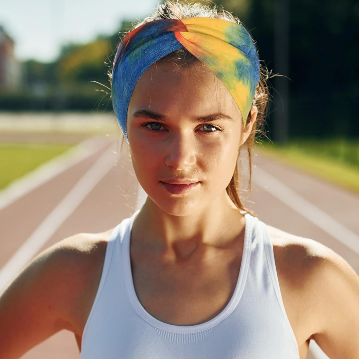 DHWEKU Hair Bands Women'S Wide Elastic Soft 3 Pieces Summer Boho Headband Print Hair Accessories Yoga Sports Hair Band Multicoloured Thin Headbands (Tie Dye) image number 5