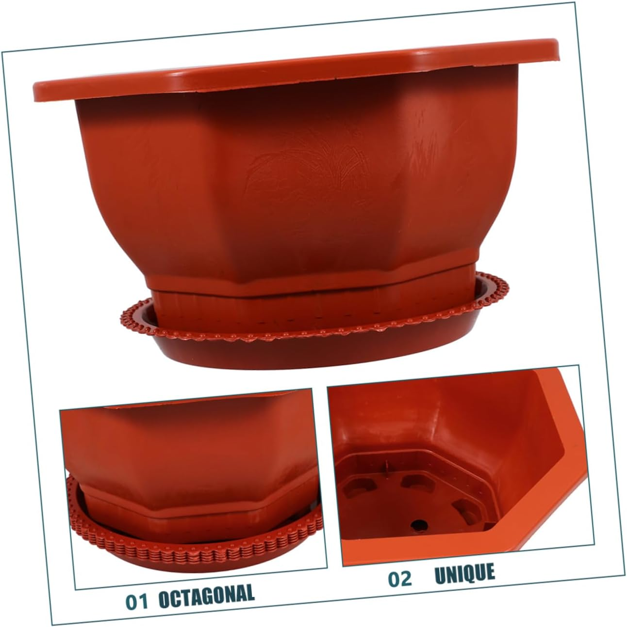FONDOTIN 5Pcs Red Octagonal Thickened Flower Planter Pots with Drainage Tray for Indoor and Outdoor Gardening Small Plant Pots Set for Bonsai and Orchid Growing image number 1