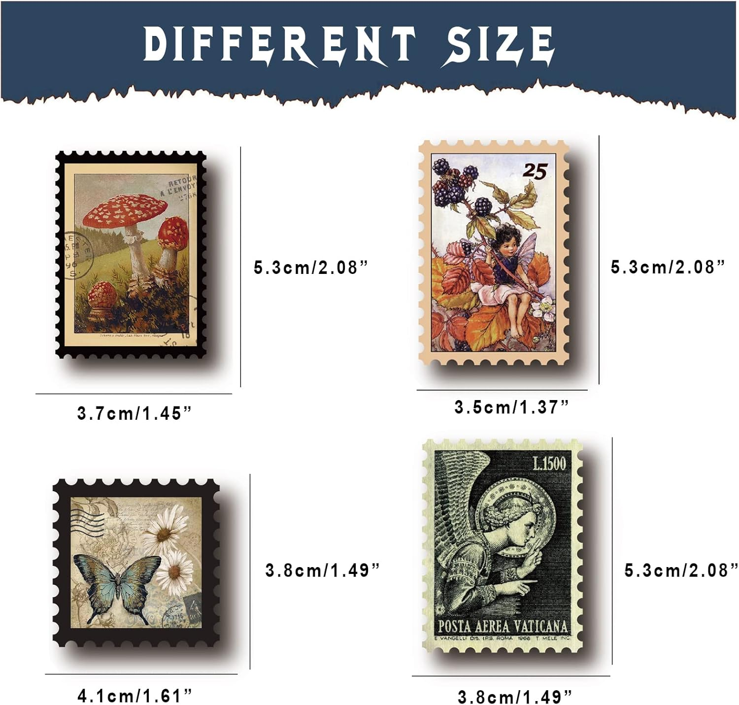 Vintage Postage Stamp Stickers for Scrapbook, 100 Pcs Deco Paper Stickers, Botanical Fairy Sticker for Bullet Journal, Junk Journal, DIY Crafts, Collage Album (Stamp-Like) image number 5